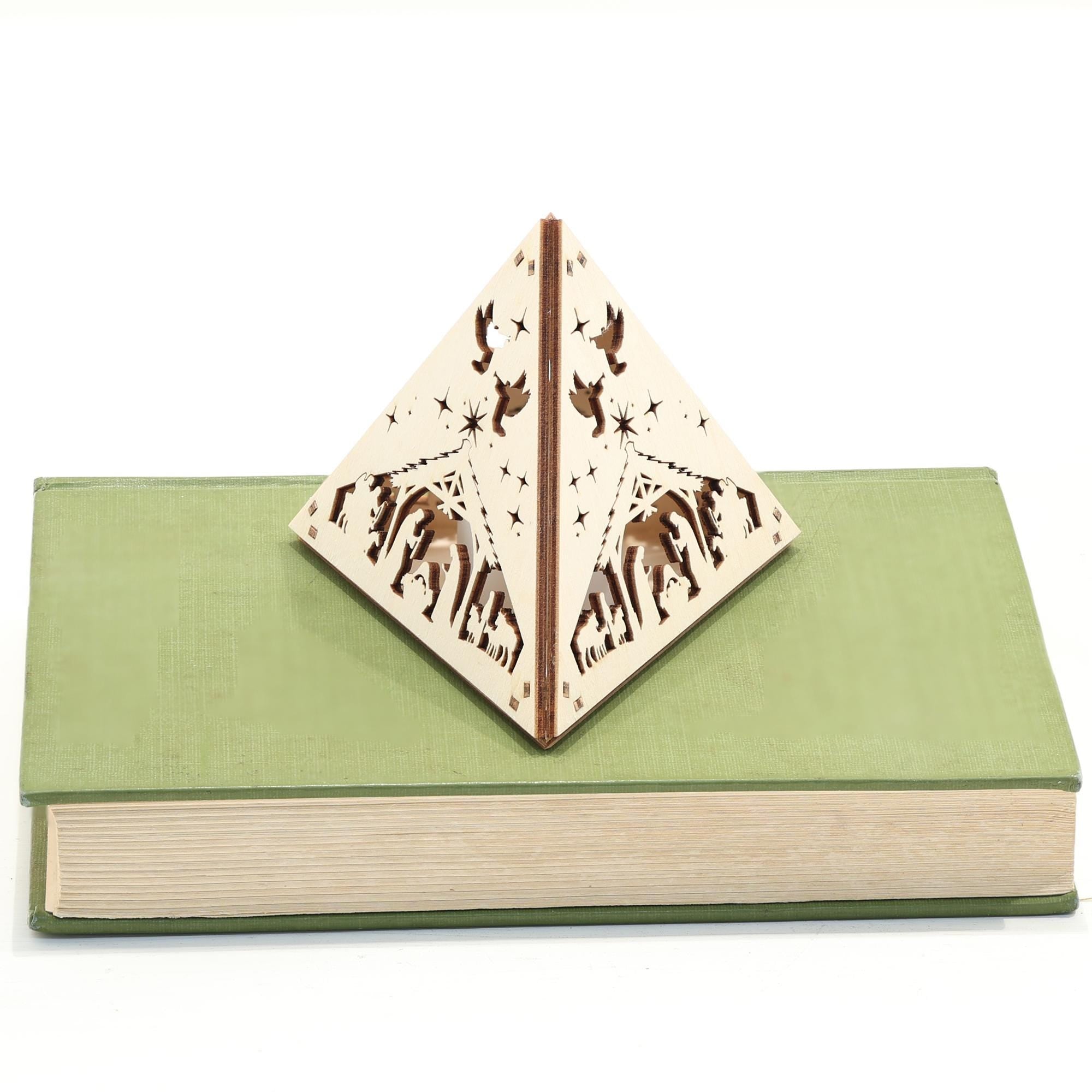 Wooden Nativity Scene Tea Light Holder: Cordless Christmas Night Light