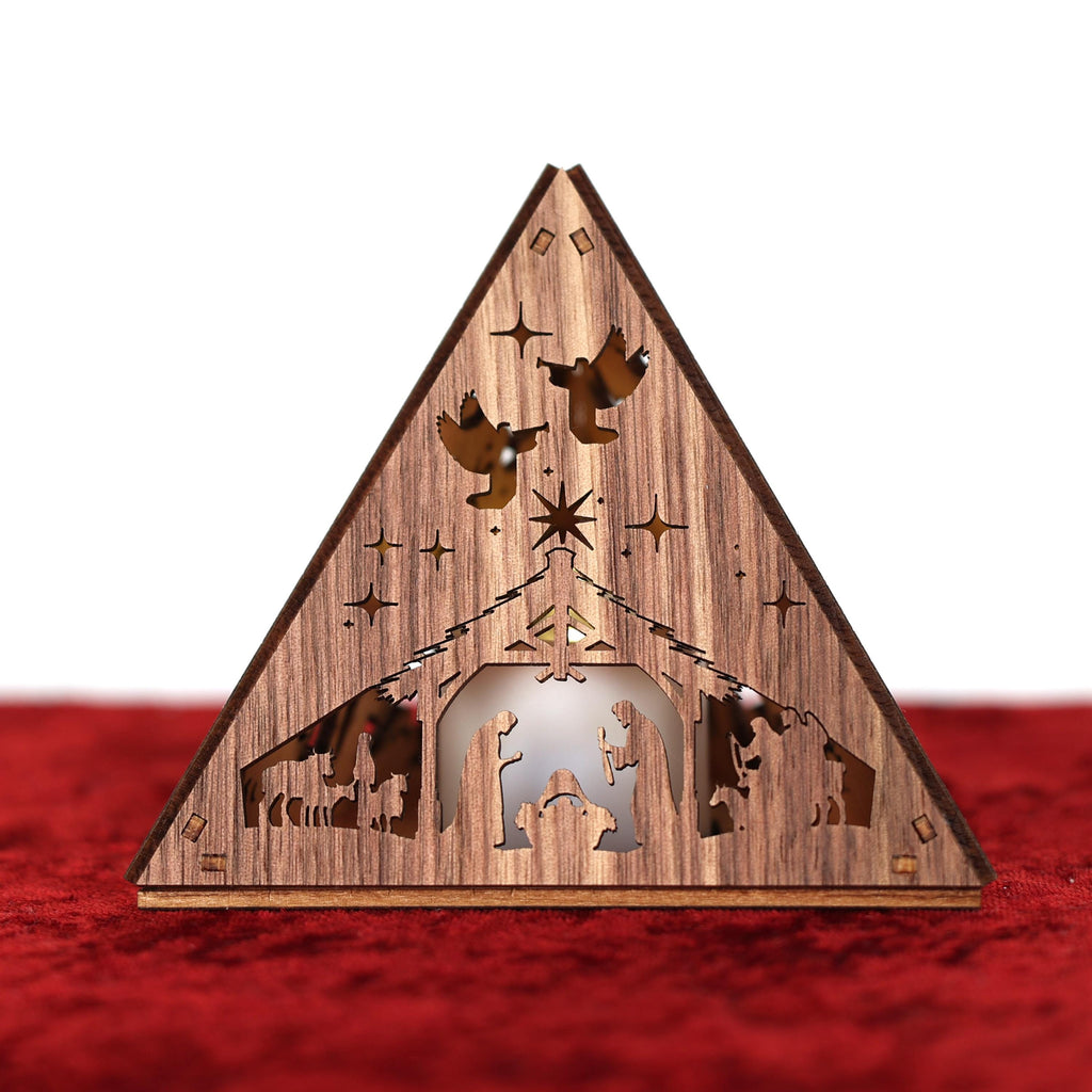 Wooden Nativity Scene Tea Light Holder: Cordless Christmas Night Light