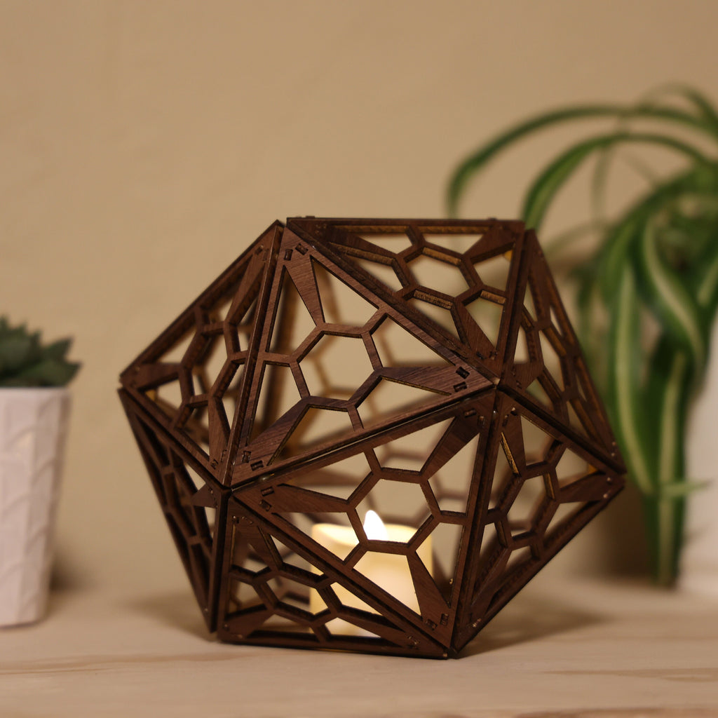Star Honeycomb Shadow Lamp: Walnut D20 LED Nightstand Light