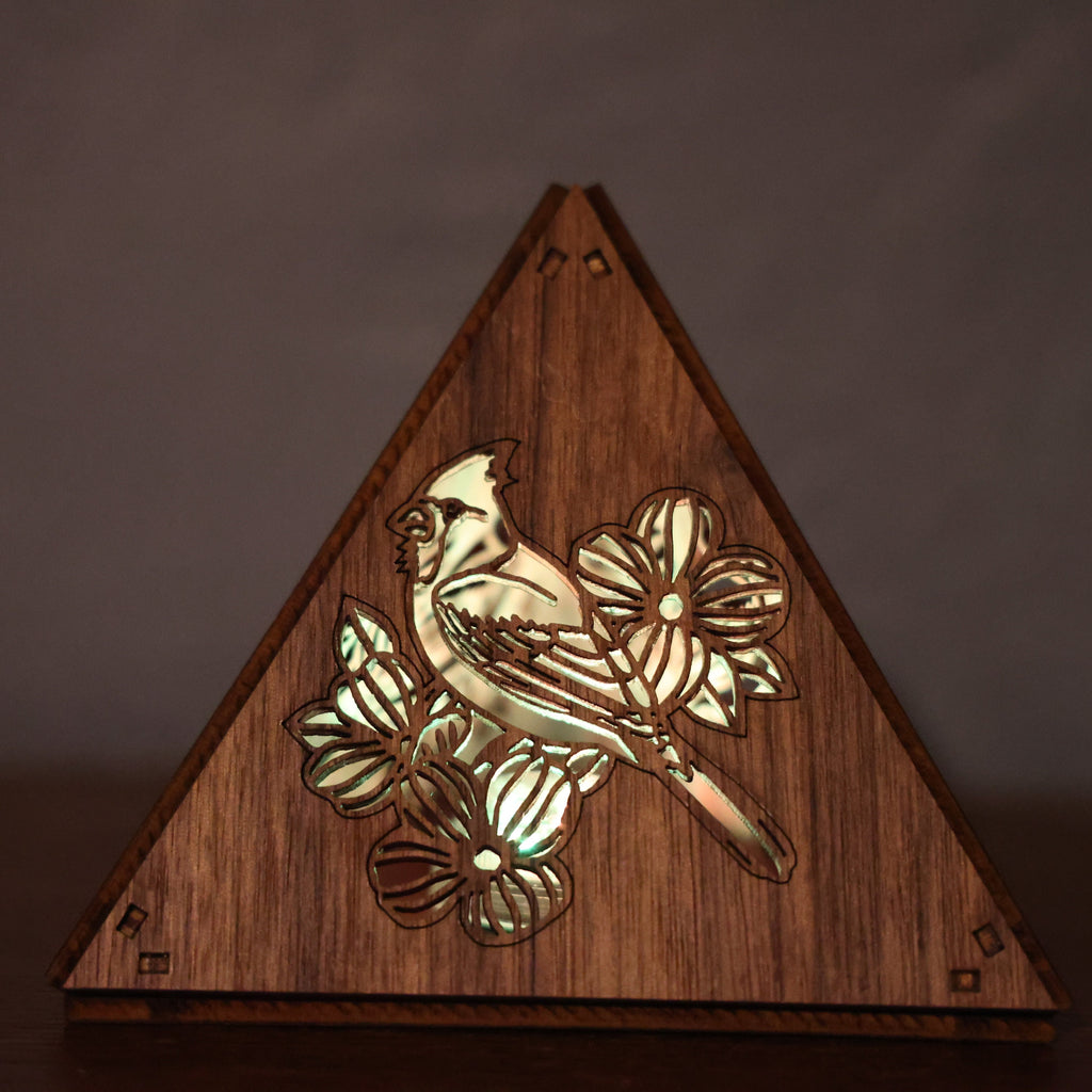 Memorial Cardinal LED Lamp: Wooden Bird Art, Remembrance Gift