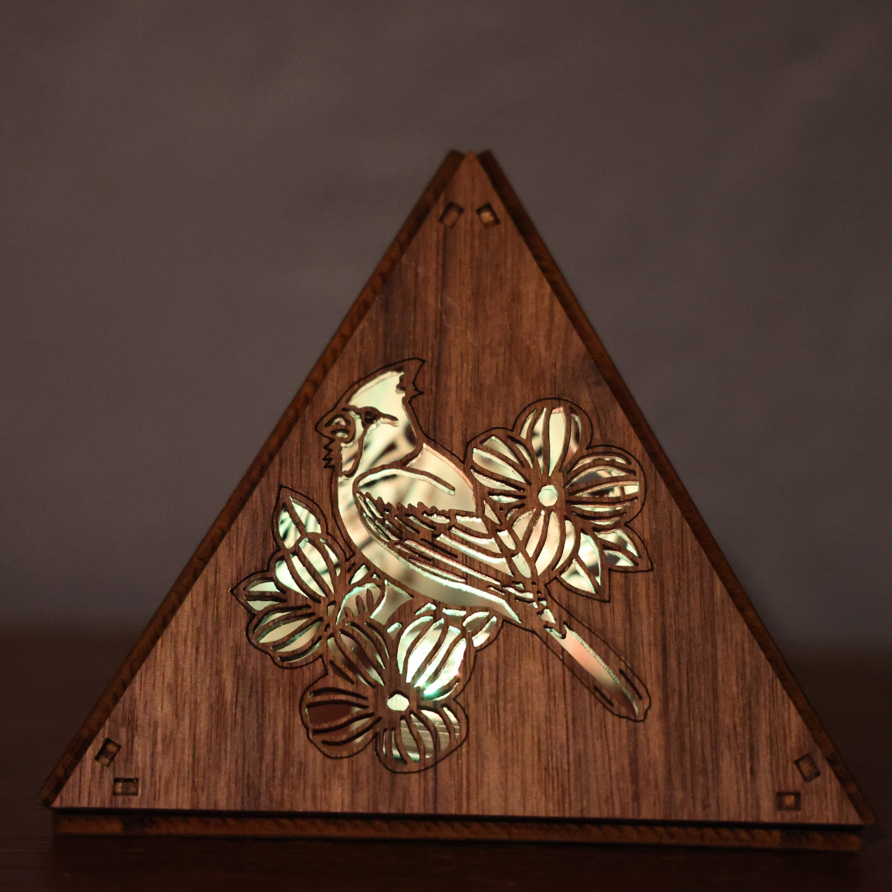 Memorial Cardinal LED Lamp: Wooden Bird Art, Remembrance Gift