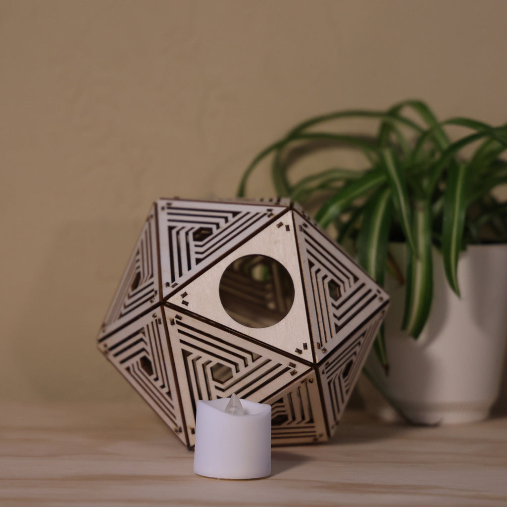 Geometric Shadow Lamp: Modern D20 Wooden Night Light