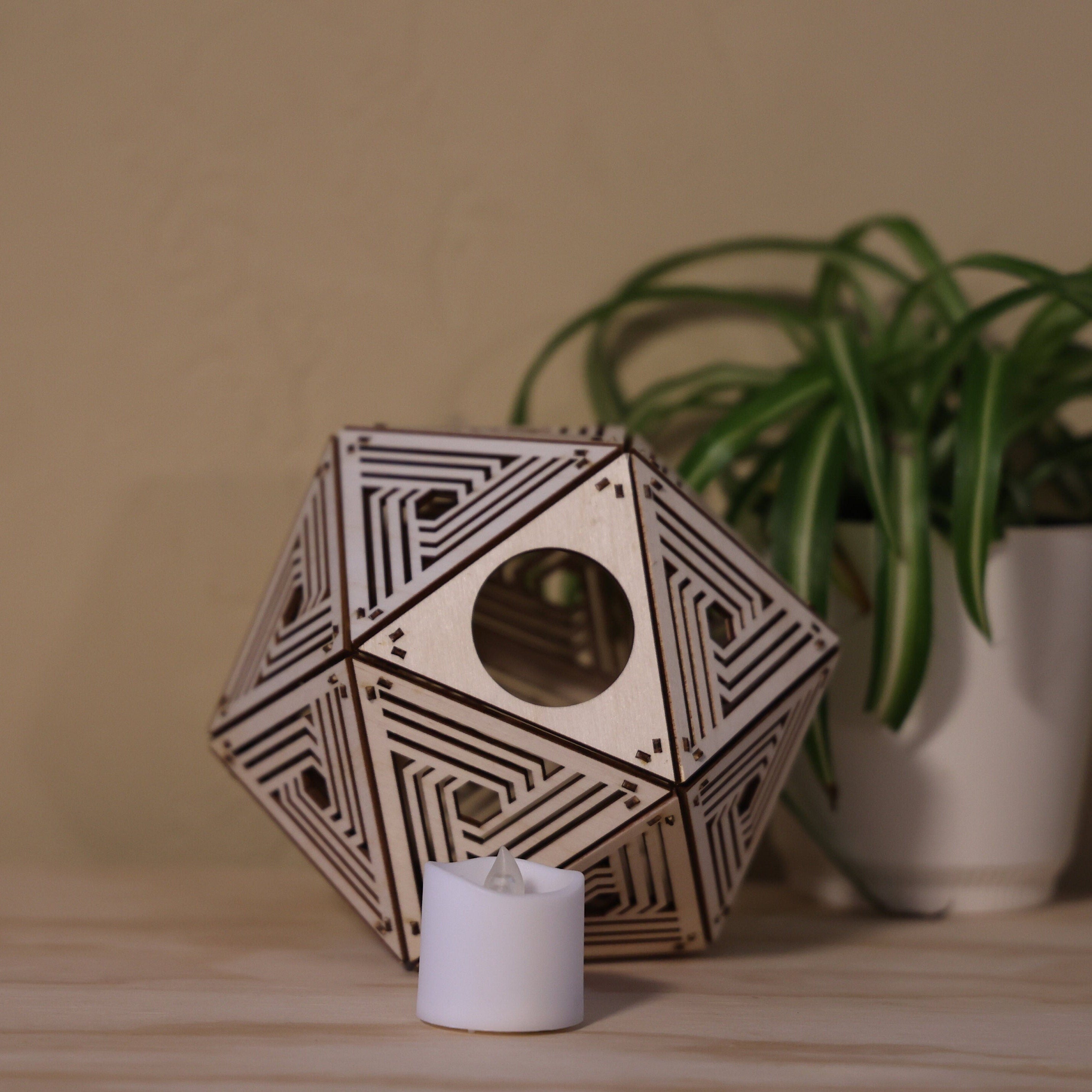 Geometric Shadow Lamp: Modern D20 Wooden Night Light