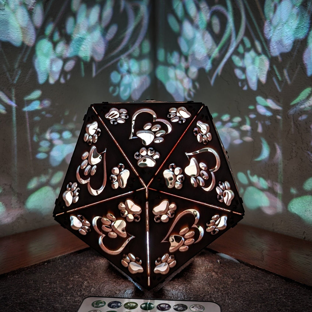 Paw Print LED Lamp: Geometric Wooden Dog Lover Light