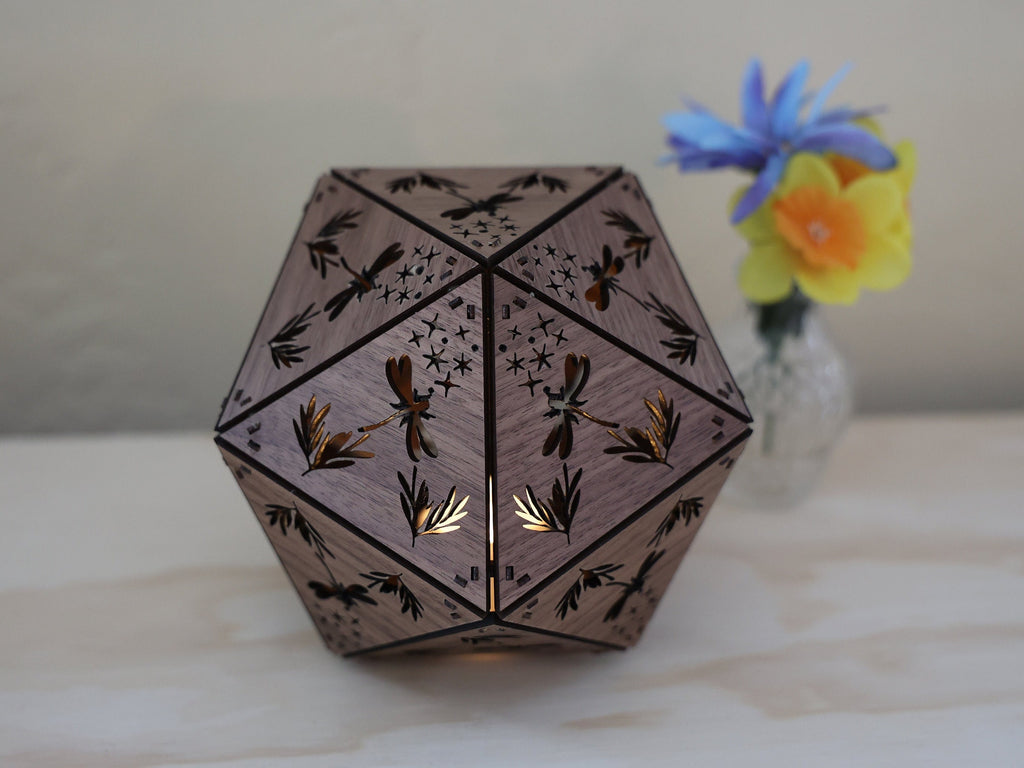 Butterfly Dragonfly Shadow Lamp: Geometric Wood Lantern