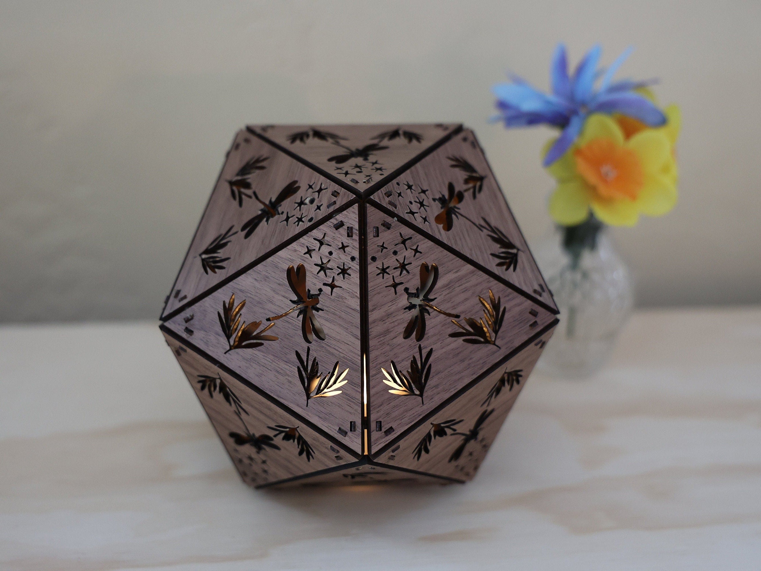 Butterfly Dragonfly Shadow Lamp: Geometric Wood Lantern