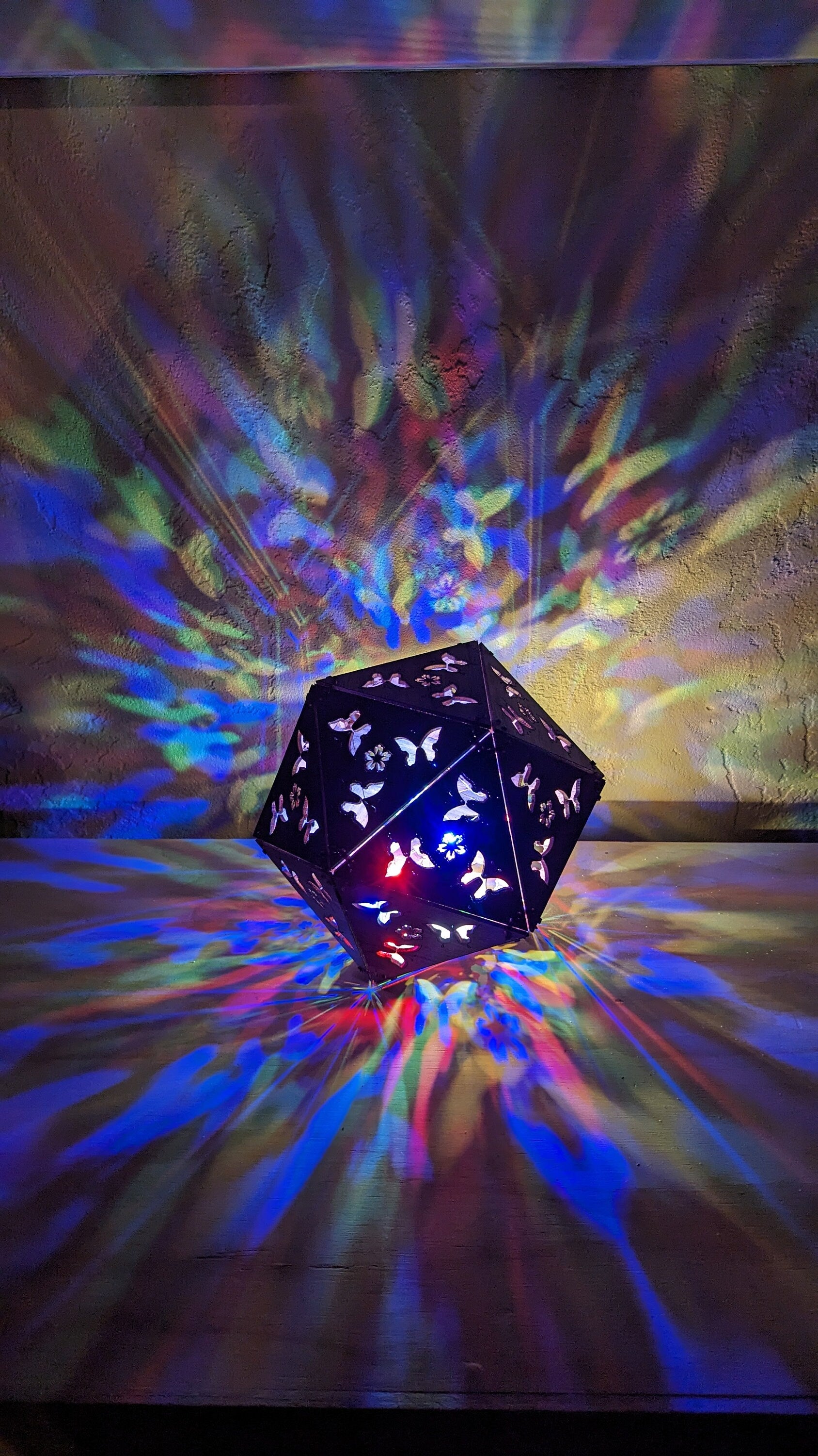 Butterfly Shadow Lamp: Cordless LED Projection Light, Walnut Wood Nature Decor