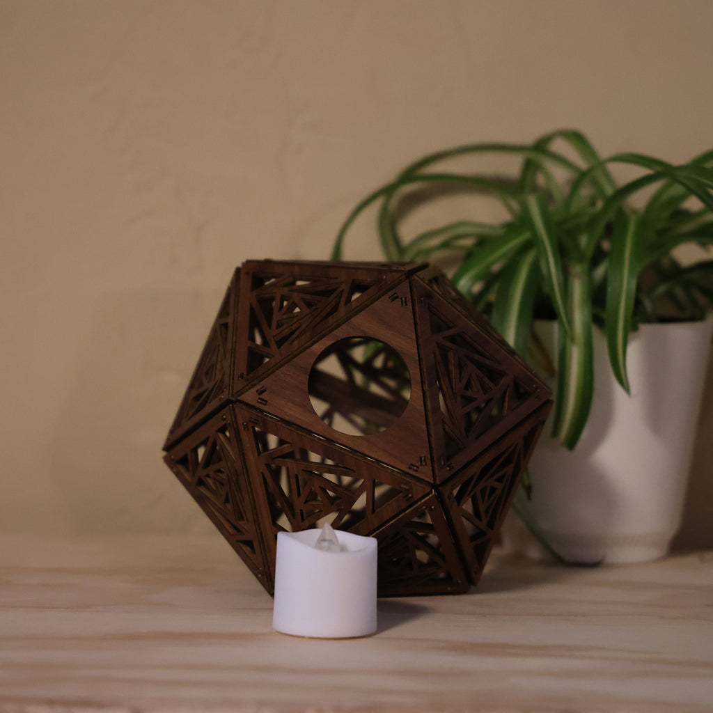 Geometric Rose Shadow Lamp: D20 Wood Night Light