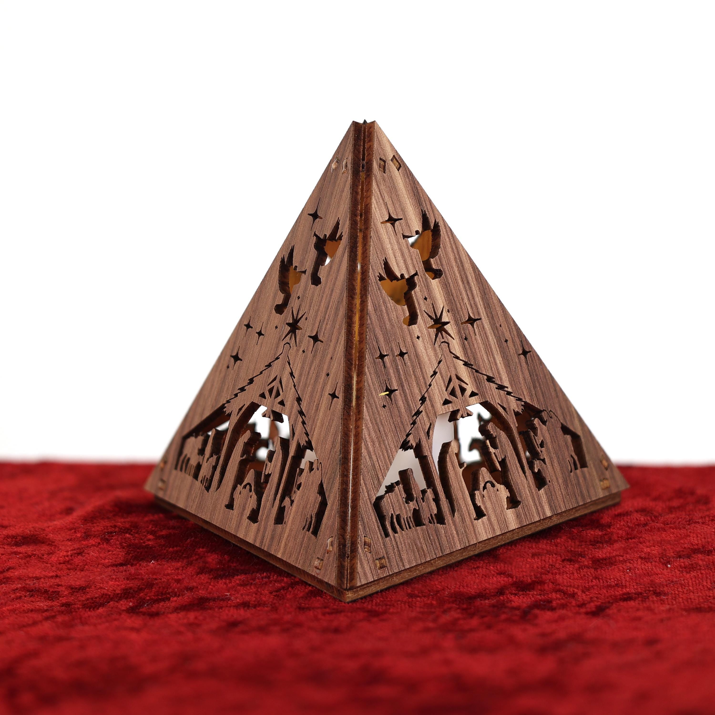 Wooden Nativity Scene Tea Light Holder: Cordless Christmas Night Light