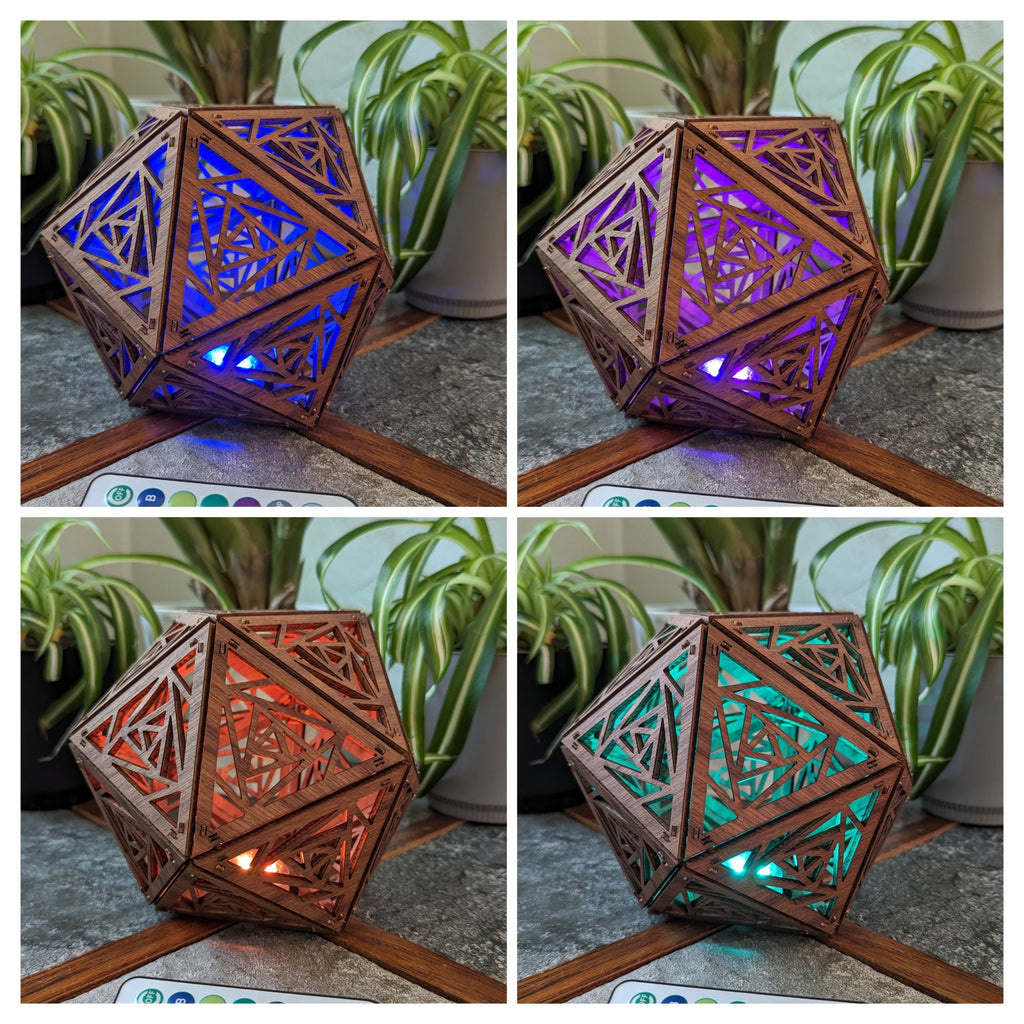 Geometric Rose Shadow Lamp: D20 Wood Night Light