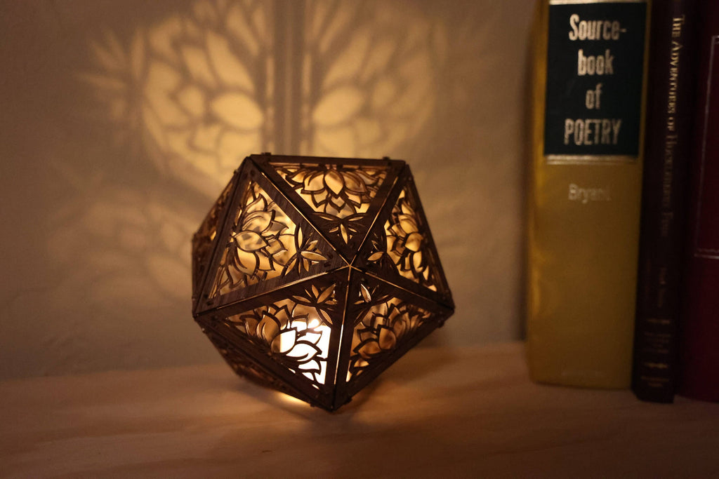 Lotus Blossom Shadow Lamp: Geometric Wood Nightlight, Zen Decor