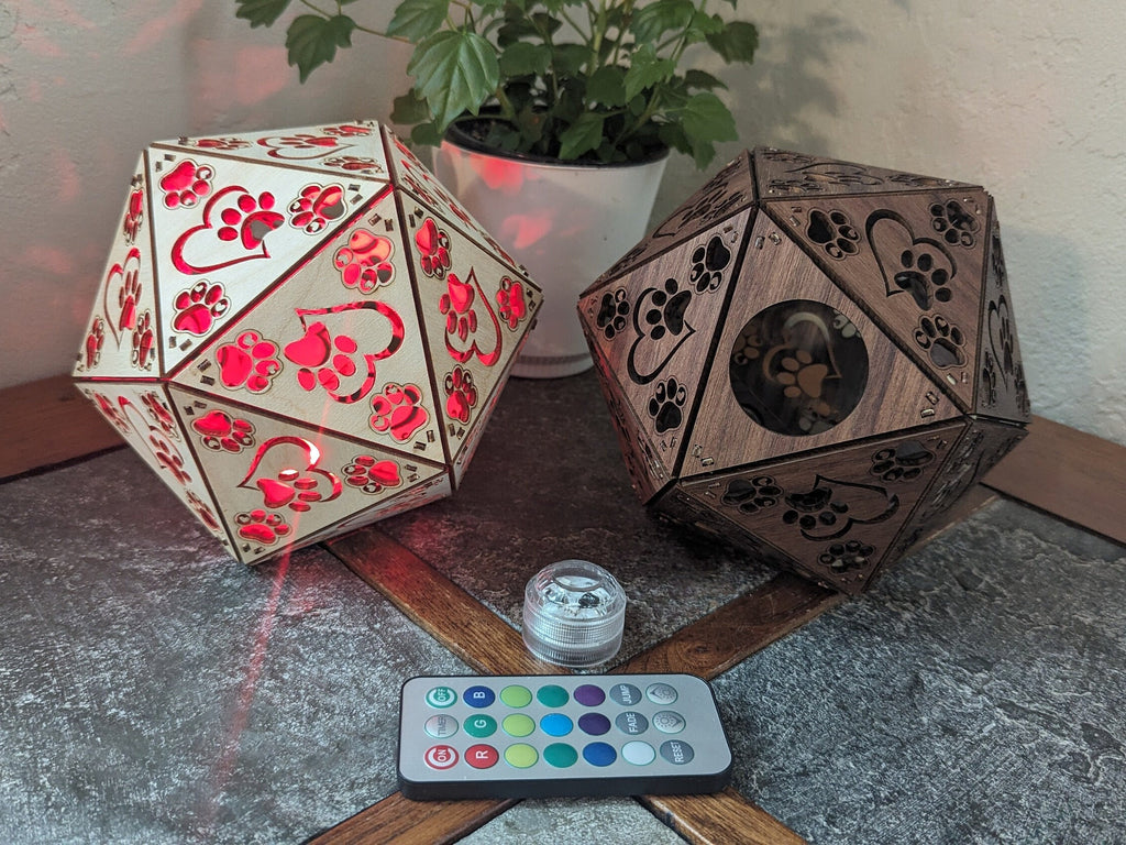 Paw Print LED Lamp: Geometric Wooden Dog Lover Light