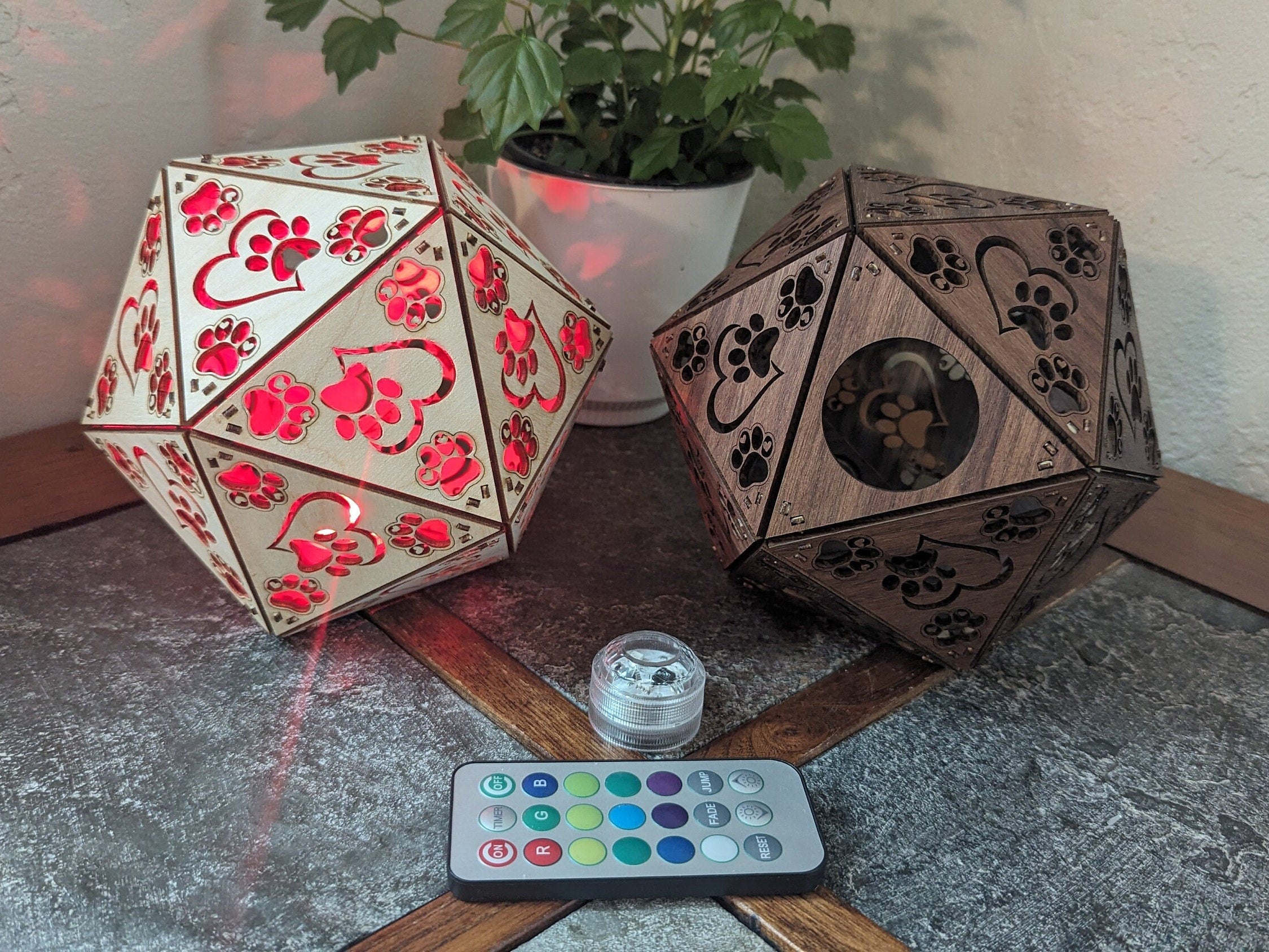 Paw Print LED Lamp: Geometric Wooden Dog Lover Light