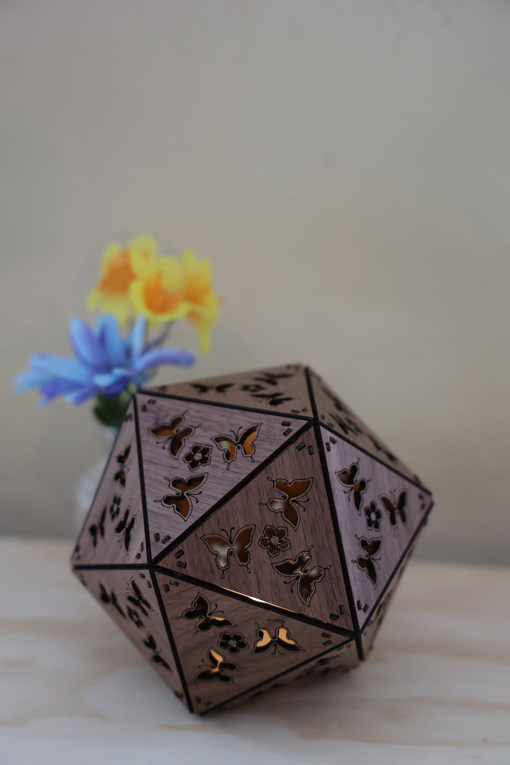 Butterfly Dragonfly Shadow Lamp: Geometric Wood Lantern