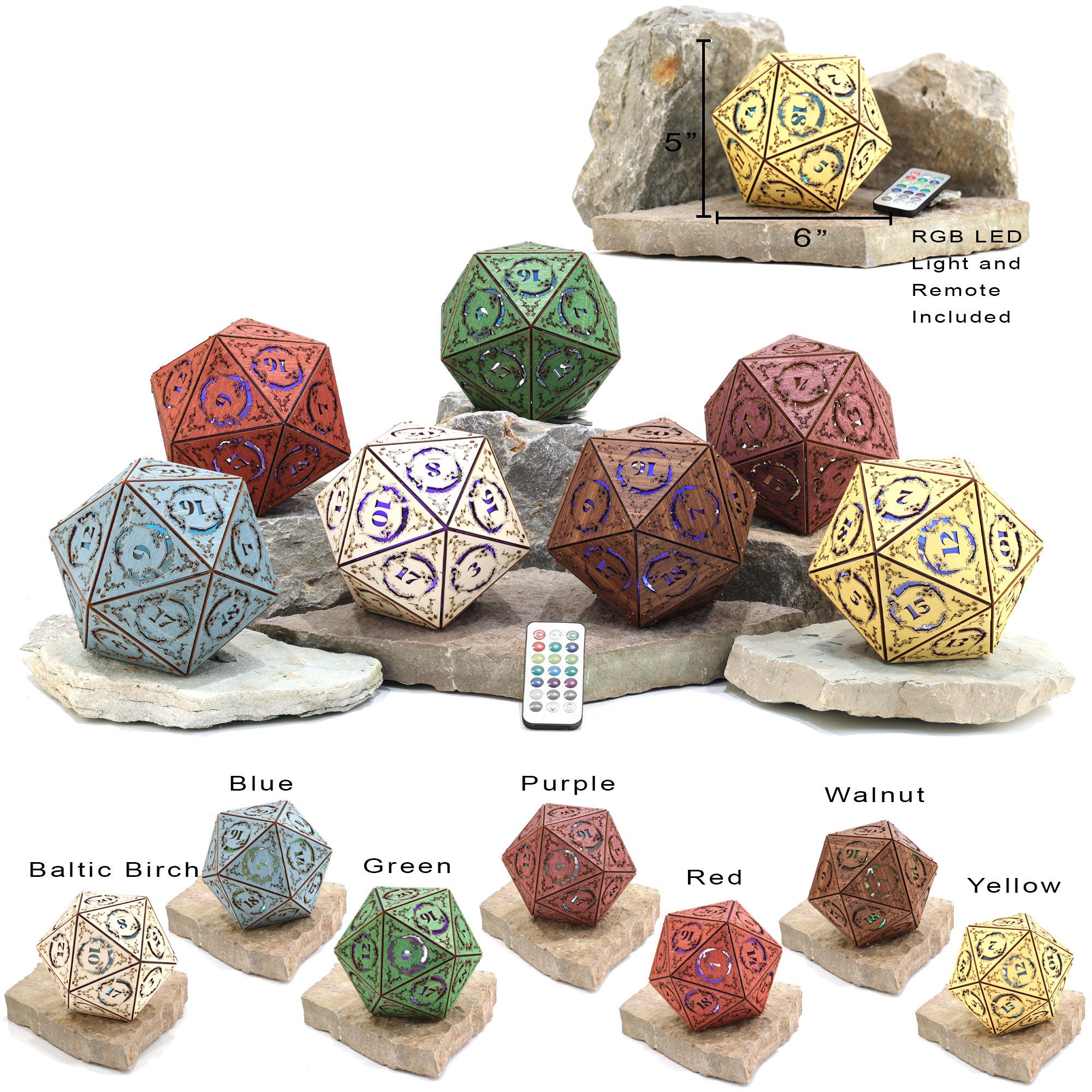 Dragon D&D D20 Dice Lamp - Cordless RGB Unique Dungeons & Dragons Gift