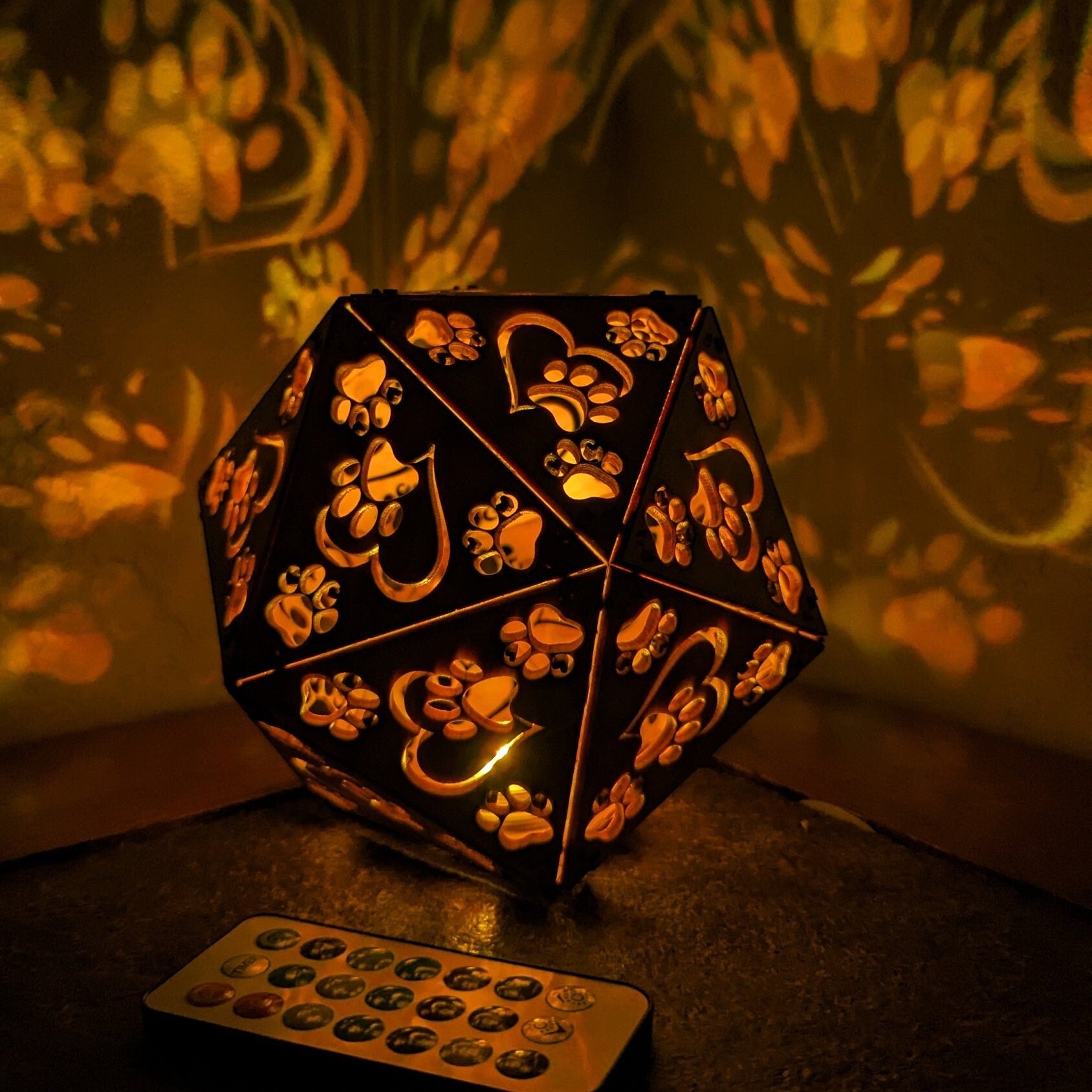 Paw Print LED Lamp: Geometric Wooden Dog Lover Light