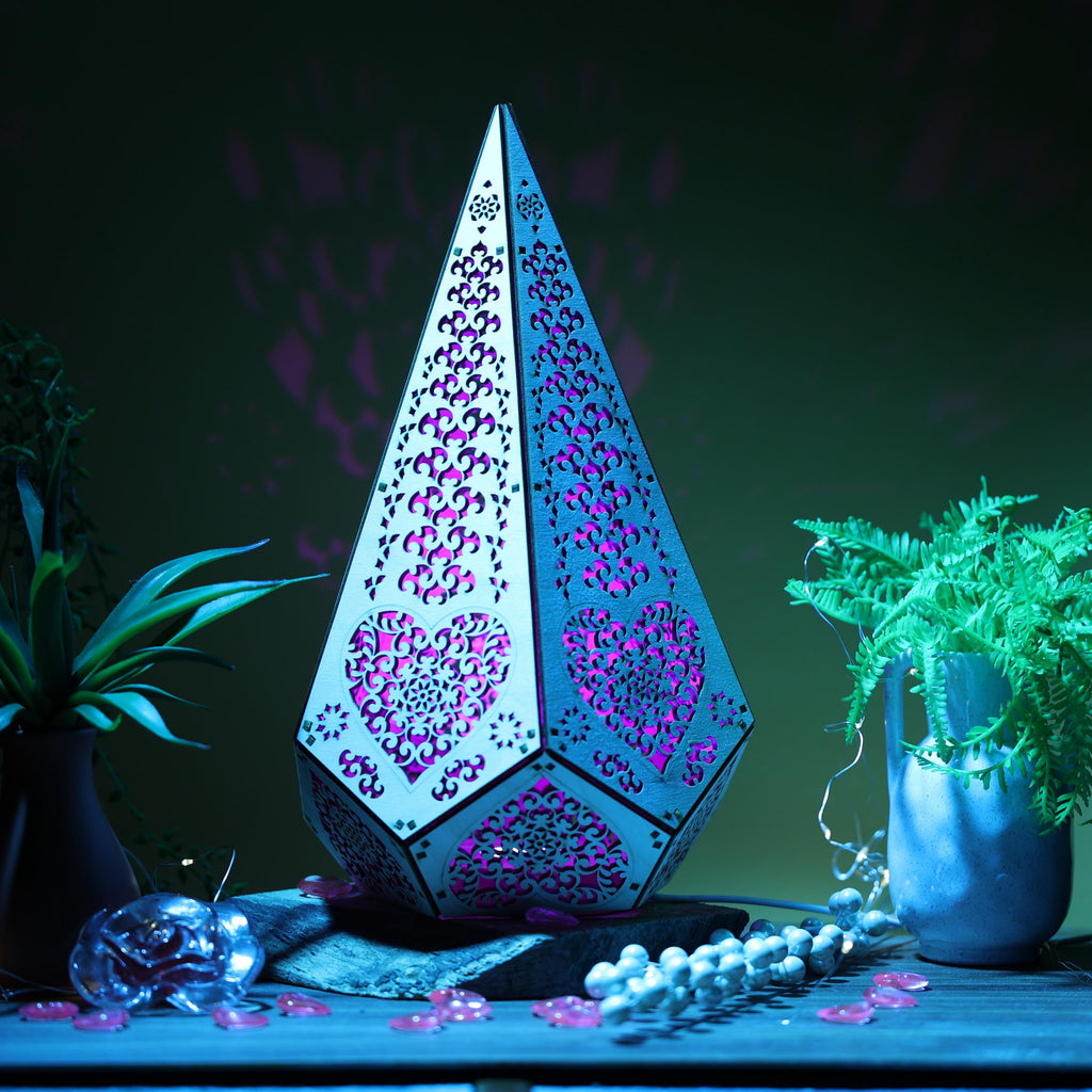 Heart Art Deco Table Lamp: Sculptural Shadow Lantern, USB Accent Light