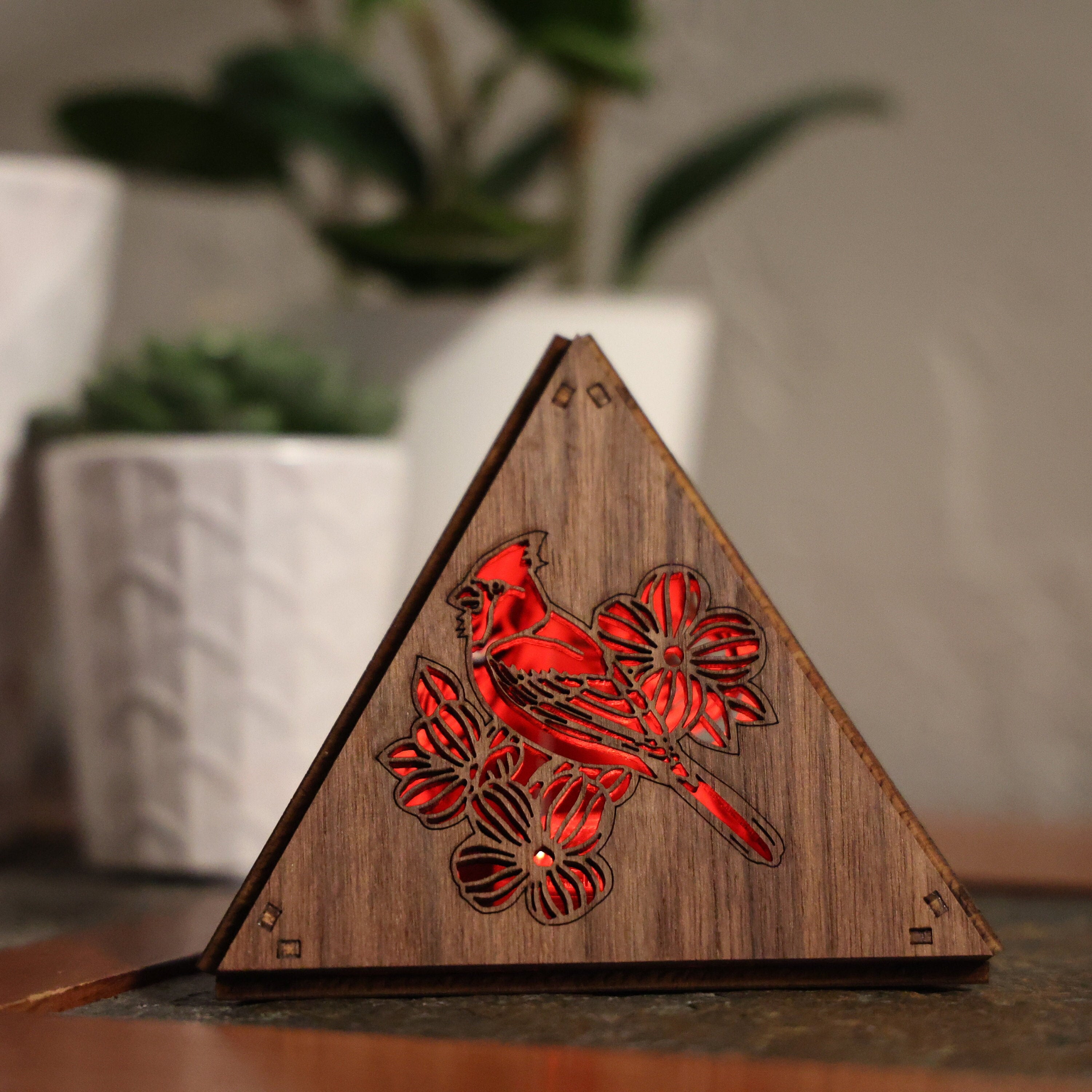 Memorial Cardinal LED Lamp: Wooden Bird Art, Remembrance Gift
