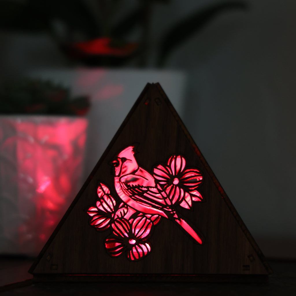 Memorial Cardinal LED Lamp: Wooden Bird Art, Remembrance Gift