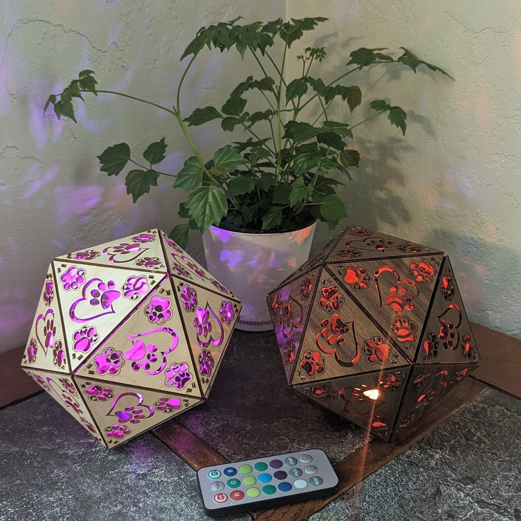 Paw Print LED Lamp: Geometric Wooden Dog Lover Light