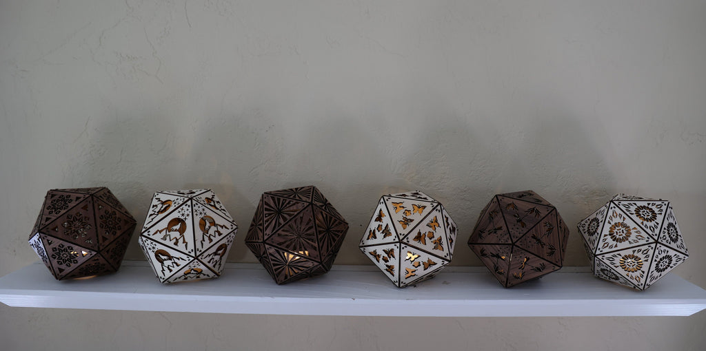 Howling Wolf Shadow Lamp: Geometric Wooden Lantern, Mountain Decor