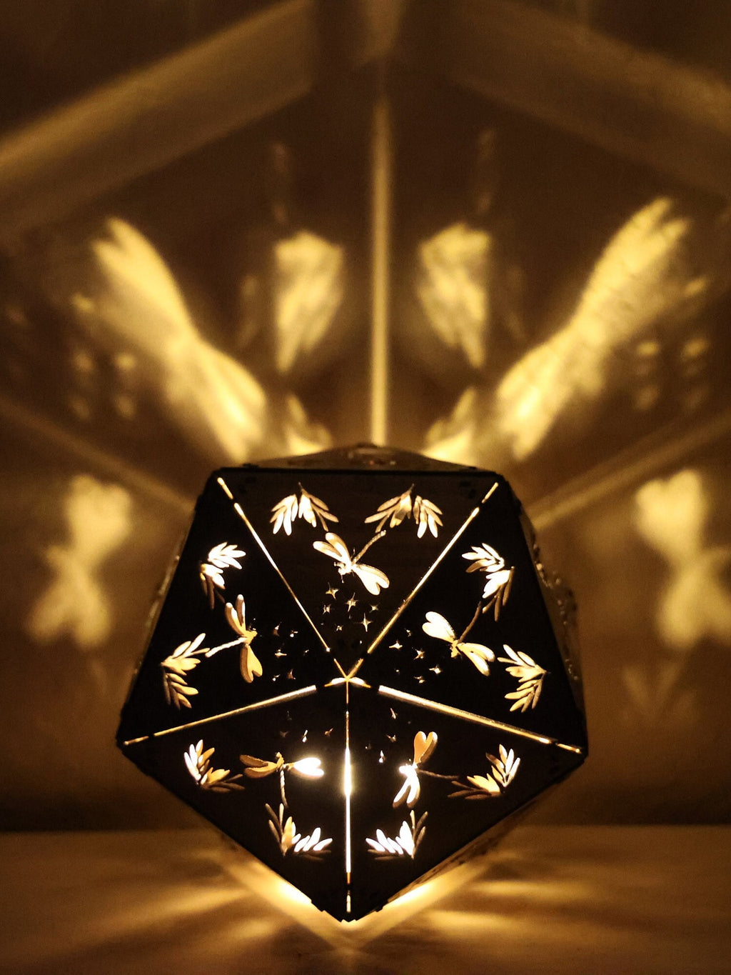 Butterfly Dragonfly Shadow Lamp: Geometric Wood Lantern