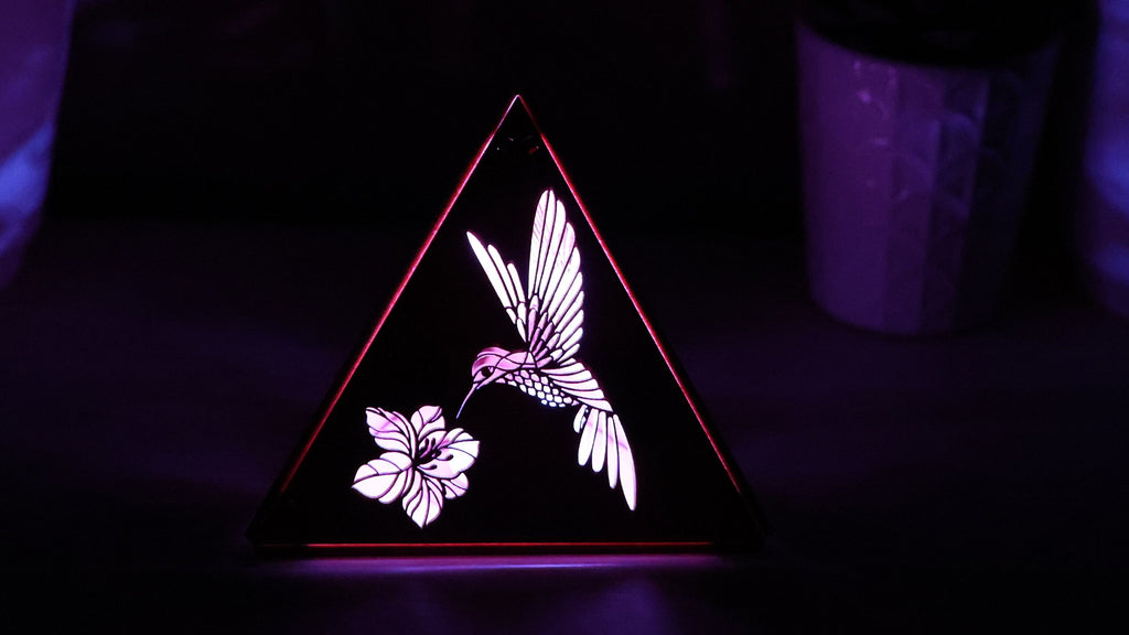 Hummingbird Wood Pyramid Night Light: RGB Bird Art Decor