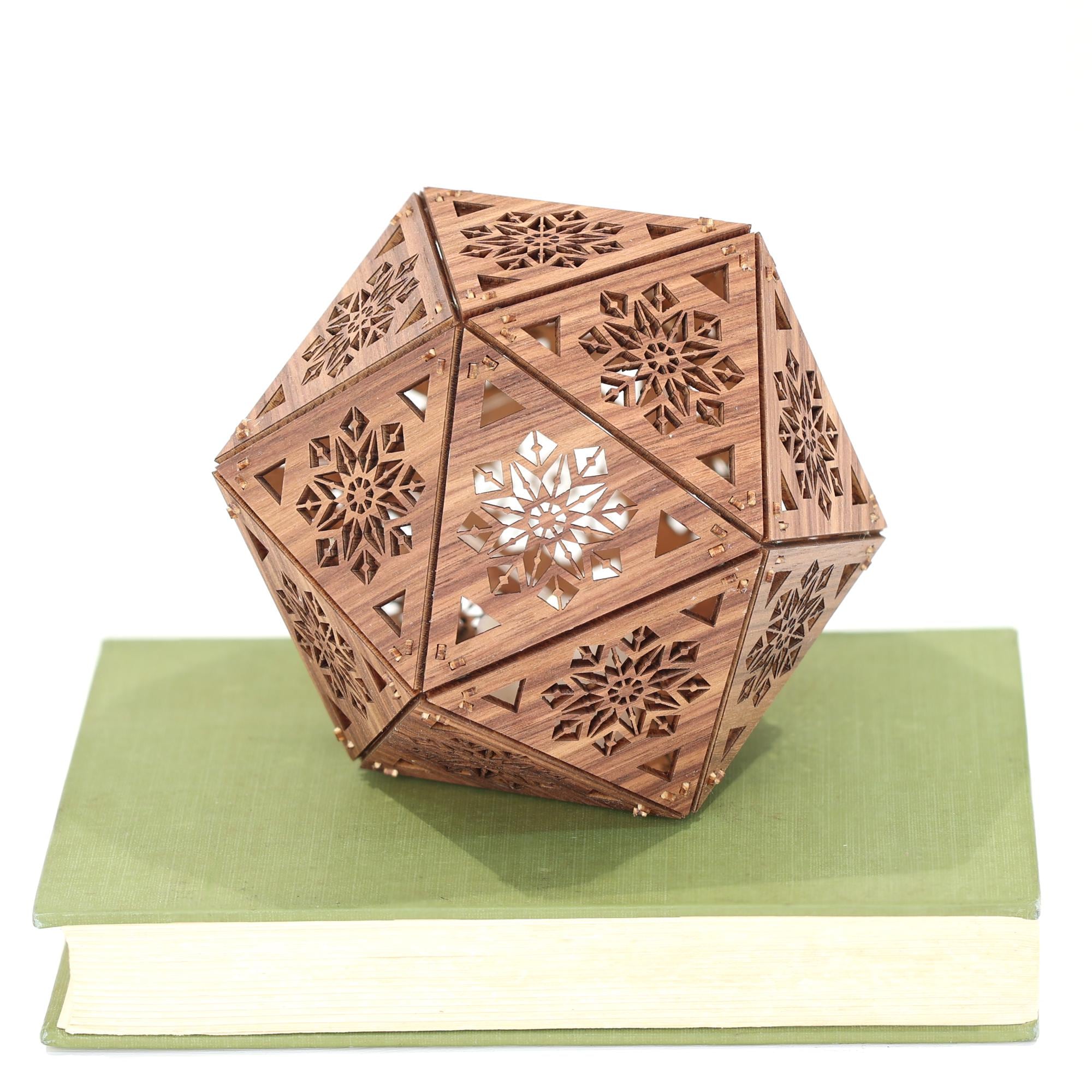Geometric Wood Shadow Lamp: Mandala Decor, D20 Icosahedron Lantern