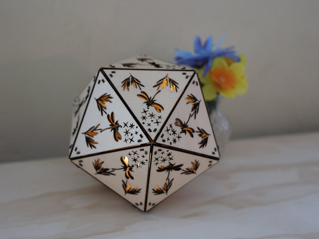 Butterfly Dragonfly Shadow Lamp: Geometric Wood Lantern