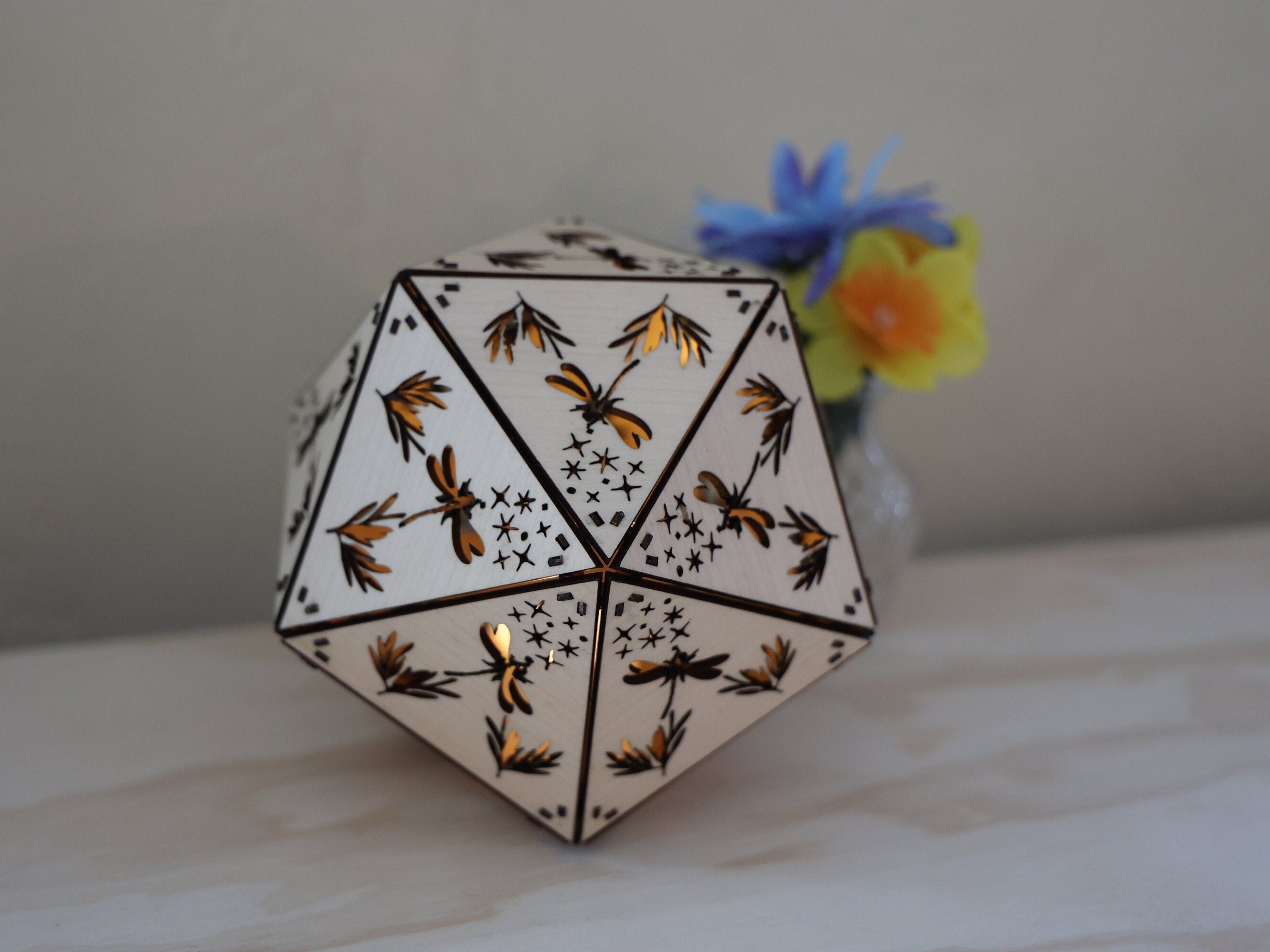 Butterfly Dragonfly Shadow Lamp: Geometric Wood Lantern