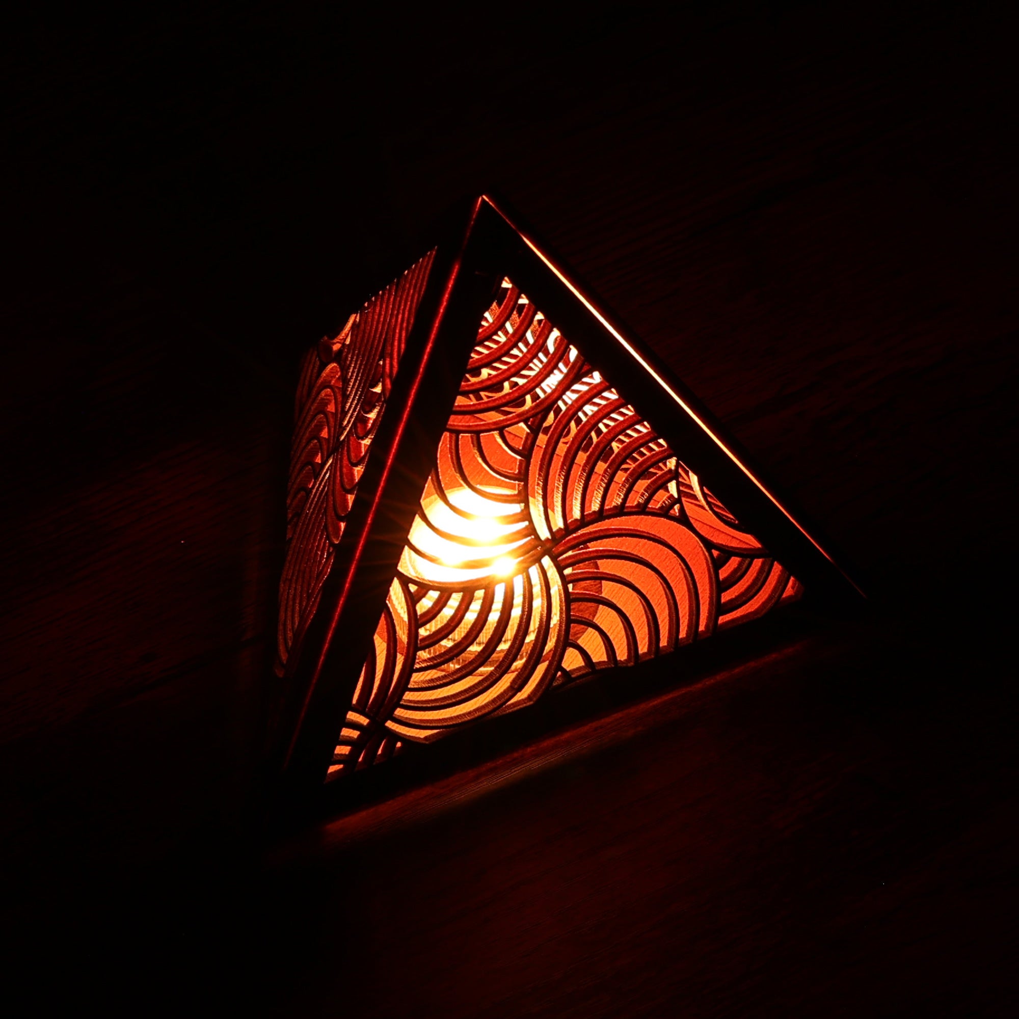 Radiant Echo Pyramid Lamp, Wooden RGB LED Color Changing Accent Light with Remote, Geometric Wave Night Light, Modern Table Decor