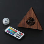 Radiant Echo Pyramid Lamp, Wooden RGB LED Color Changing Accent Light with Remote, Geometric Wave Night Light, Modern Table Decor