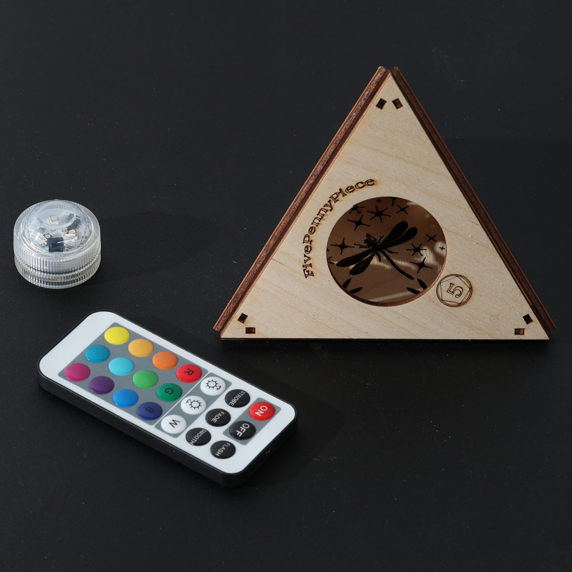 Moonlit Owl Pyramid Lamp, Wooden RGB LED Color Changing Accent Light with Remote