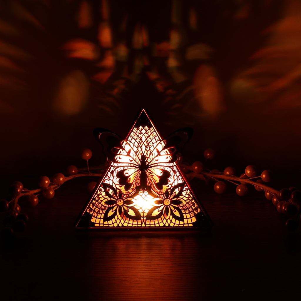 Butterfly Pyramid Lamp, Wooden LED Color Changing Night Light with Remote, Butterfly Accent Light, Nature Decor Table Lamp