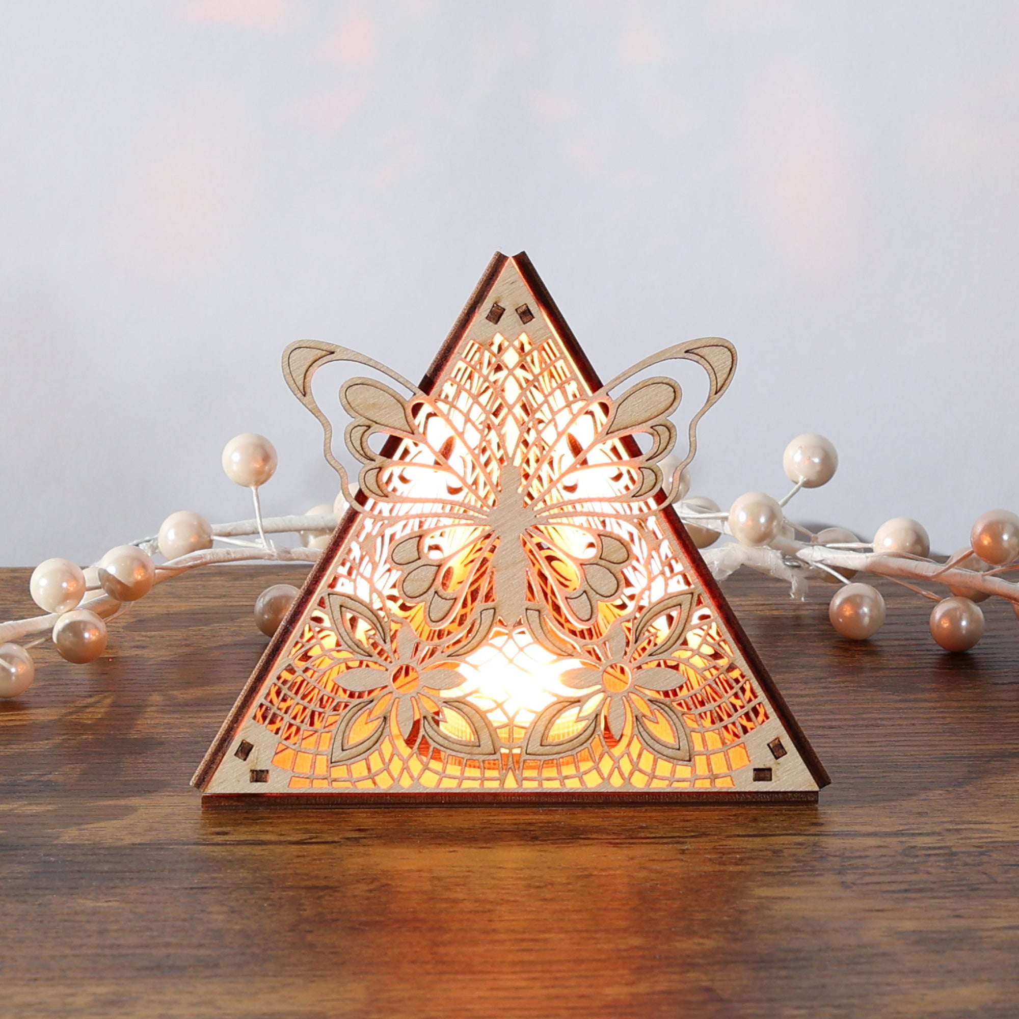 Butterfly Pyramid Lamp, Wooden LED Color Changing Night Light with Remote, Butterfly Accent Light, Nature Decor Table Lamp