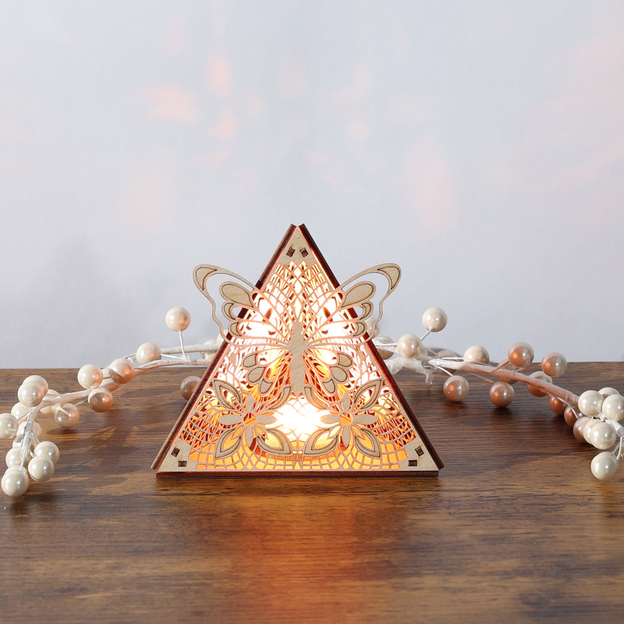 Butterfly Pyramid Lamp, Wooden LED Color Changing Night Light with Remote, Butterfly Accent Light, Nature Decor Table Lamp
