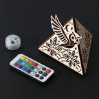 Moonlit Owl Pyramid Lamp, Wooden RGB LED Color Changing Accent Light with Remote