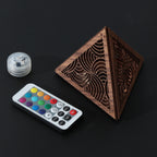 Radiant Echo Pyramid Lamp, Wooden RGB LED Color Changing Accent Light with Remote, Geometric Wave Night Light, Modern Table Decor