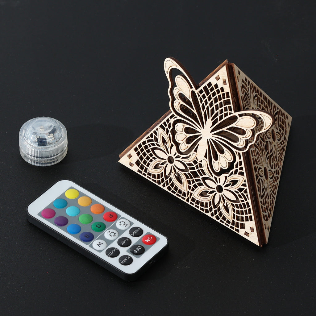 Butterfly Pyramid Lamp, Wooden LED Color Changing Night Light with Remote, Butterfly Accent Light, Nature Decor Table Lamp