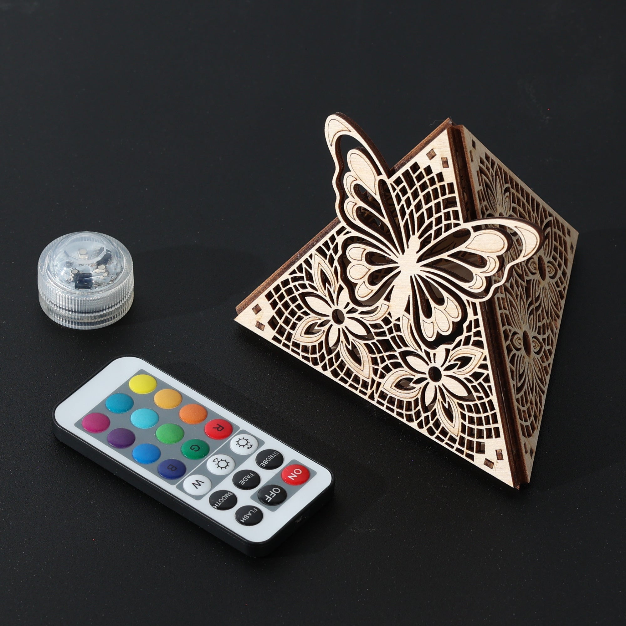Butterfly Pyramid Lamp, Wooden LED Color Changing Night Light with Remote, Butterfly Accent Light, Nature Decor Table Lamp