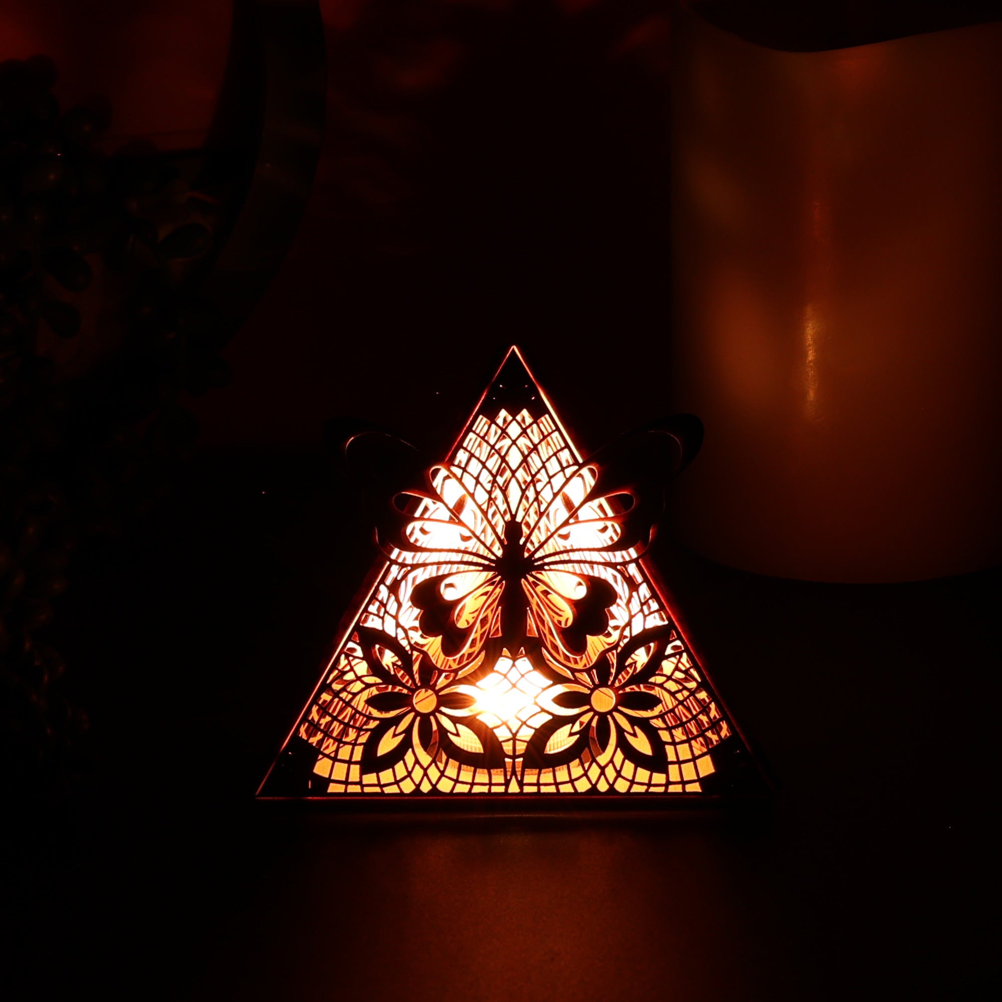 Butterfly Pyramid Lamp, Wooden LED Color Changing Night Light with Remote, Butterfly Accent Light, Nature Decor Table Lamp