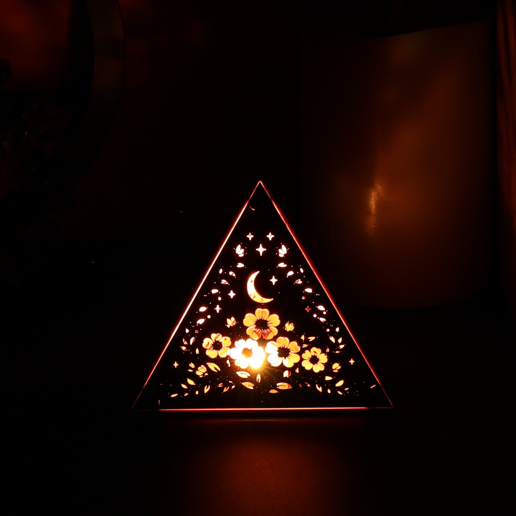Moonlit Flower Pyramid Lamp, Evening Blossom Light, Wooden LED Color Changing Night Light with Remote