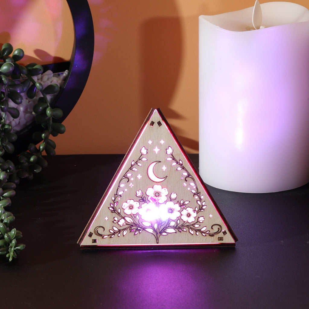 Moonlit Flower Pyramid Lamp, Evening Blossom Light, Wooden LED Color Changing Night Light with Remote