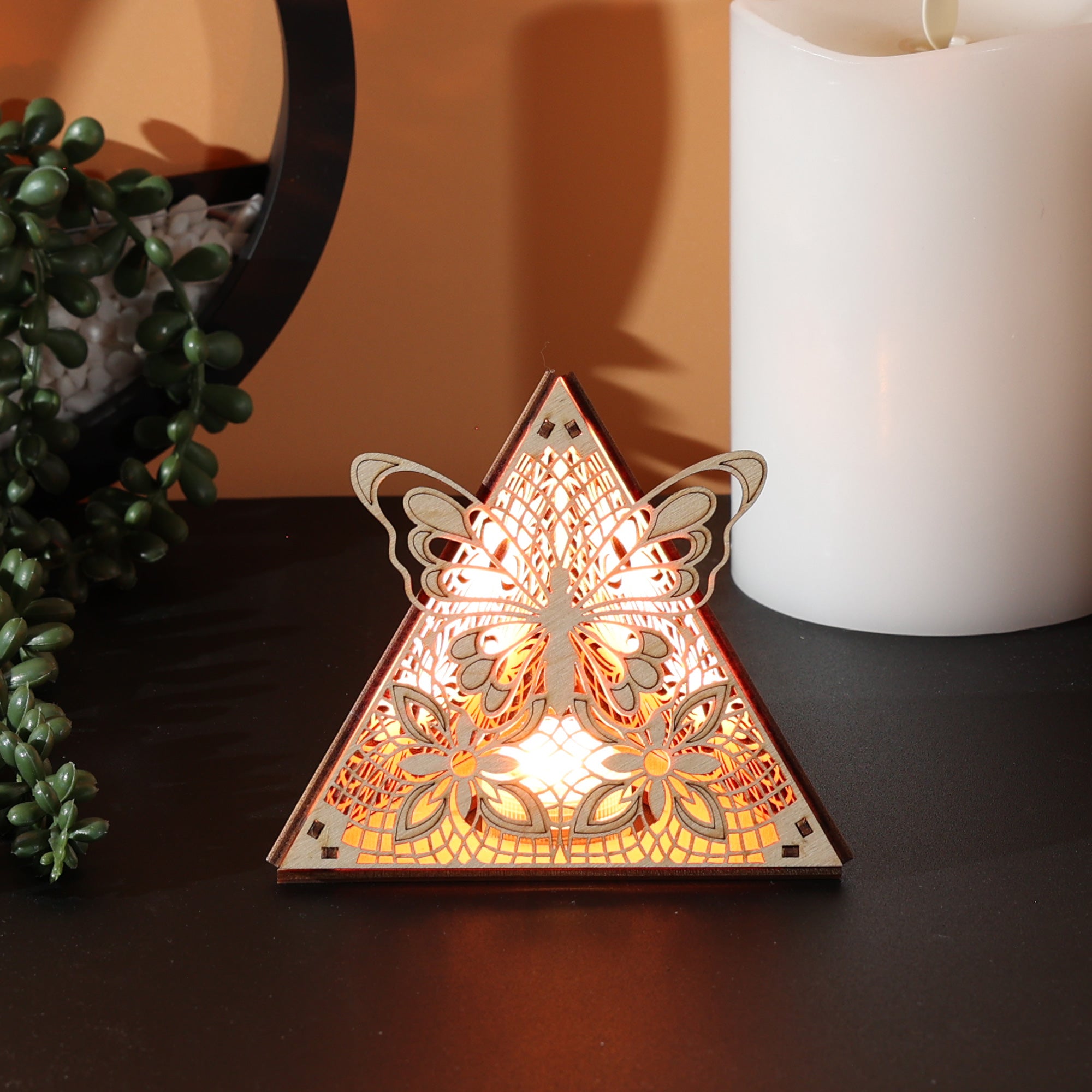 Butterfly Pyramid Lamp, Wooden LED Color Changing Night Light with Remote, Butterfly Accent Light, Nature Decor Table Lamp