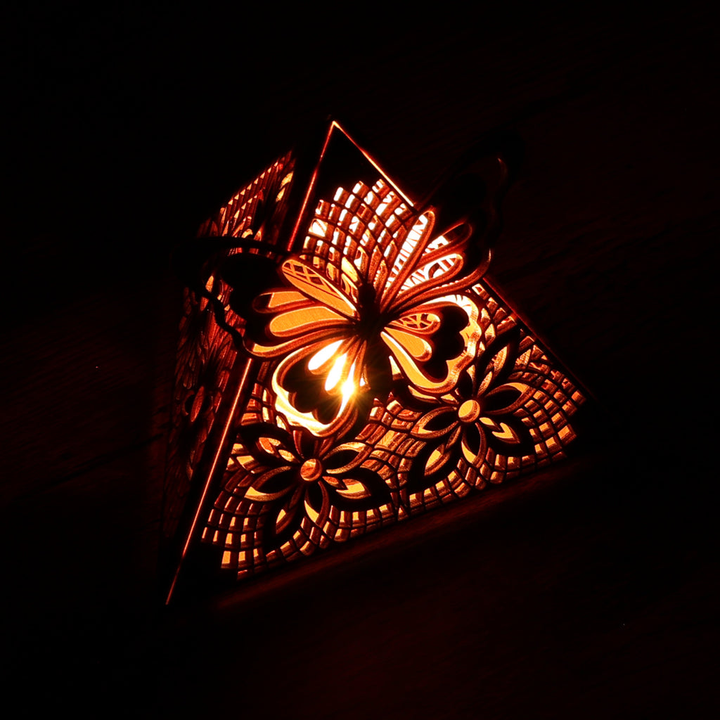 Butterfly Pyramid Lamp, Wooden LED Color Changing Night Light with Remote, Butterfly Accent Light, Nature Decor Table Lamp
