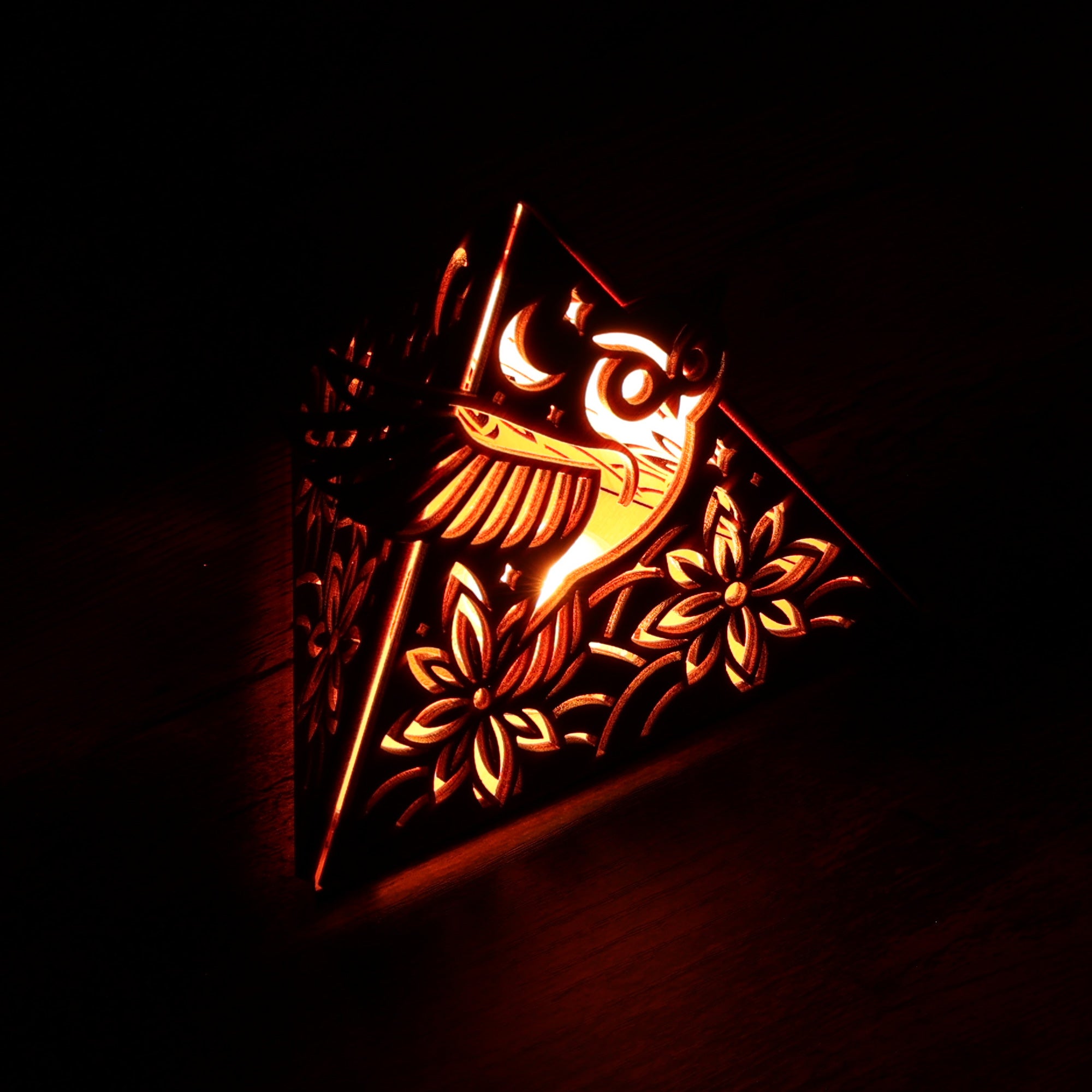 Moonlit Owl Pyramid Lamp, Wooden RGB LED Color Changing Accent Light with Remote