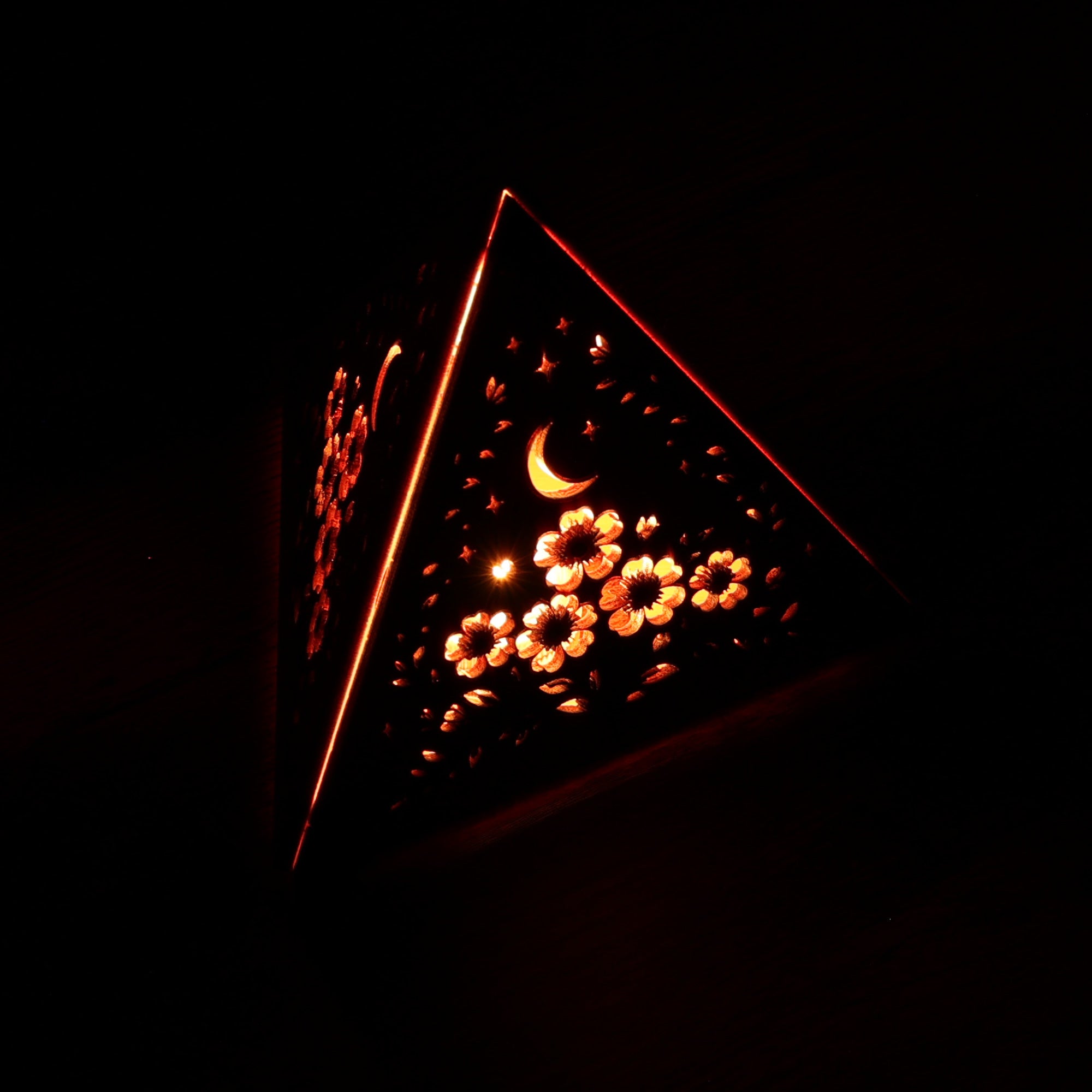 Moonlit Flower Pyramid Lamp, Evening Blossom Light, Wooden LED Color Changing Night Light with Remote