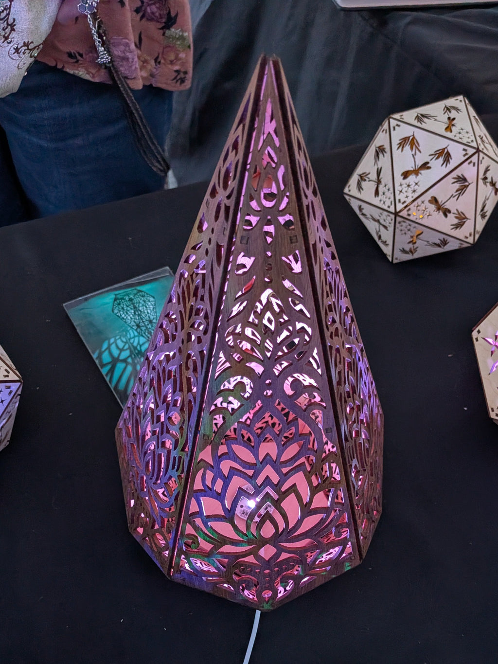 Lotus in Bloom Table Lamp: Sculptural Shadow Lantern, USB Accent Light