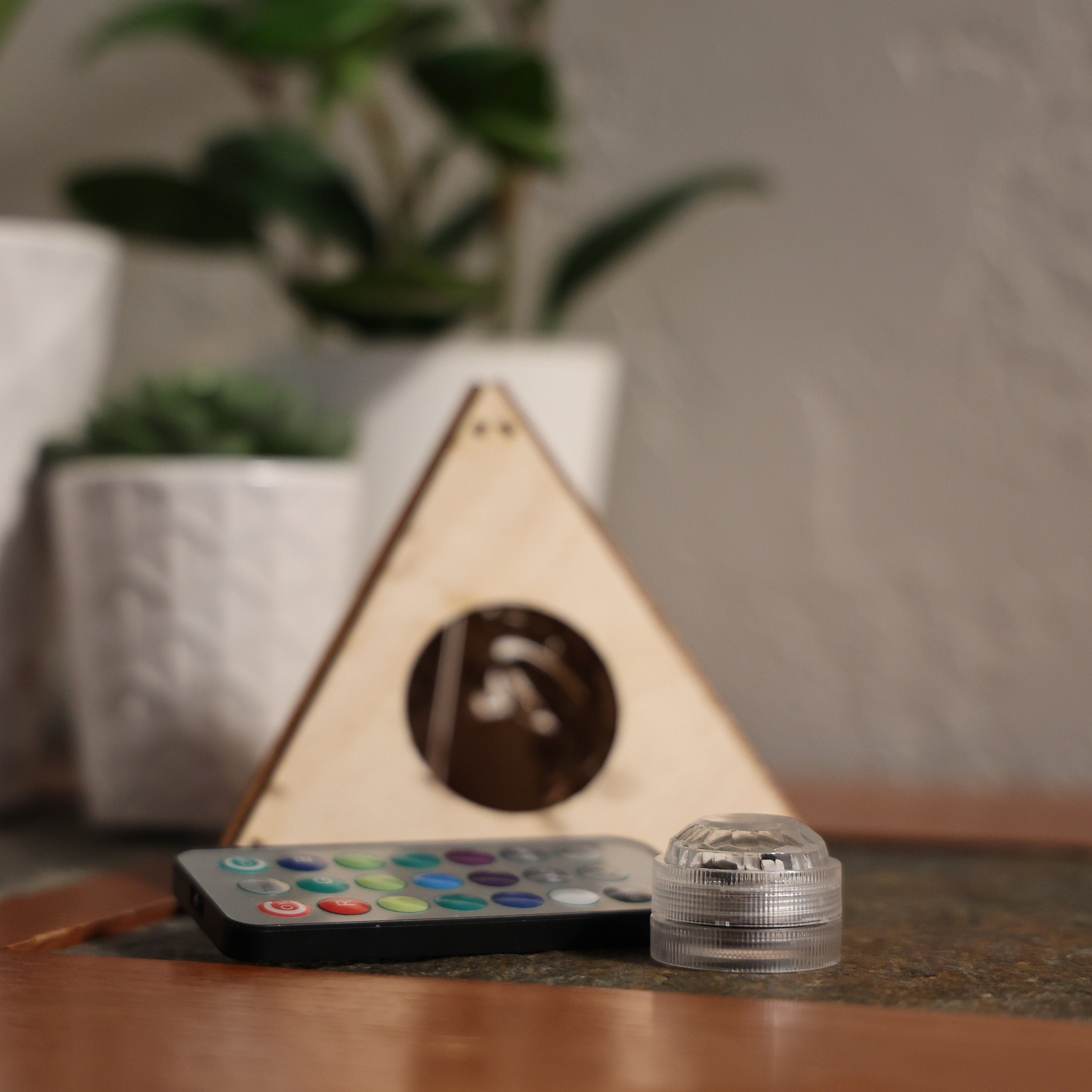 Hummingbird Wood Pyramid Night Light: RGB Bird Art Decor