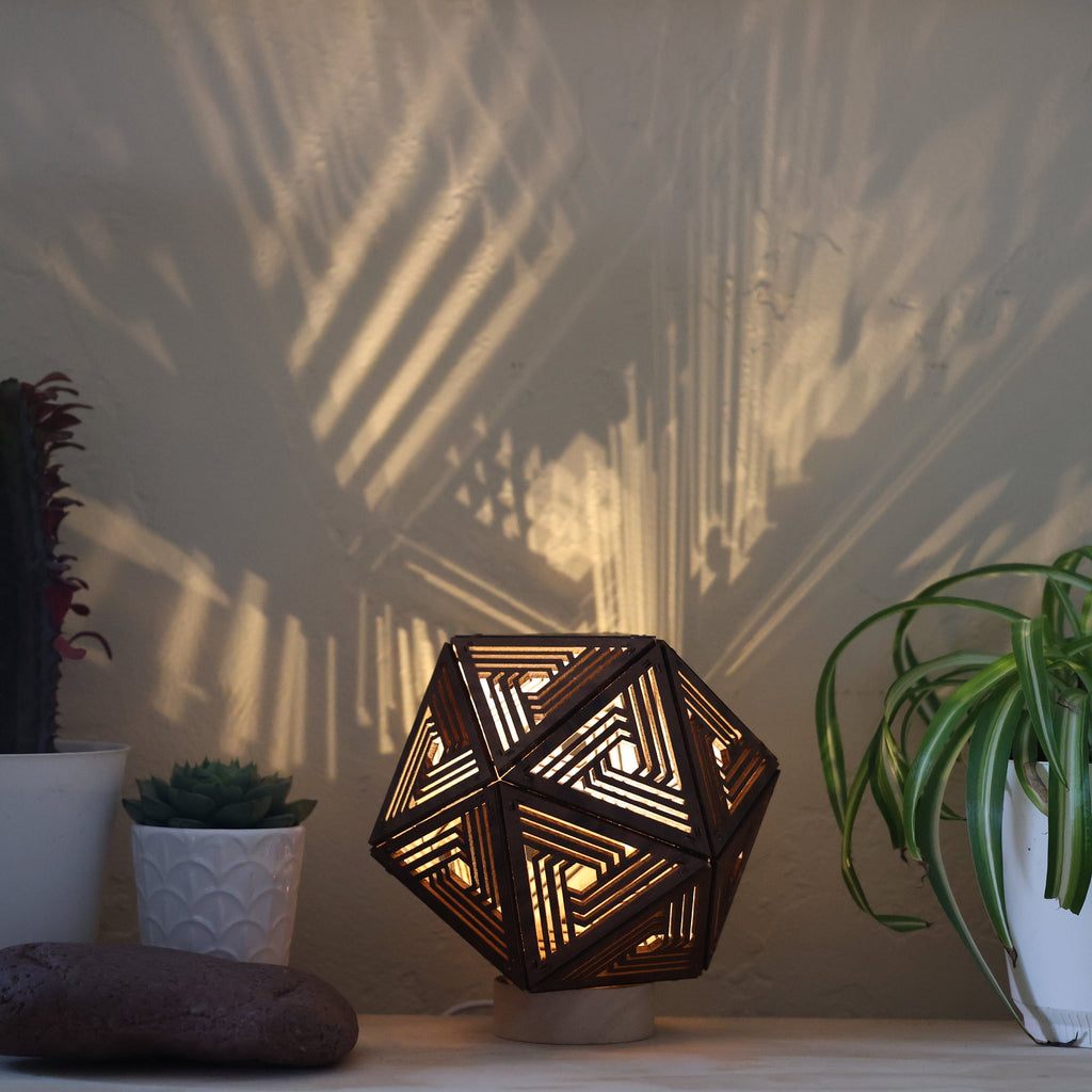 Geometric Shadow Lamp: Modern D20 Wooden Night Light